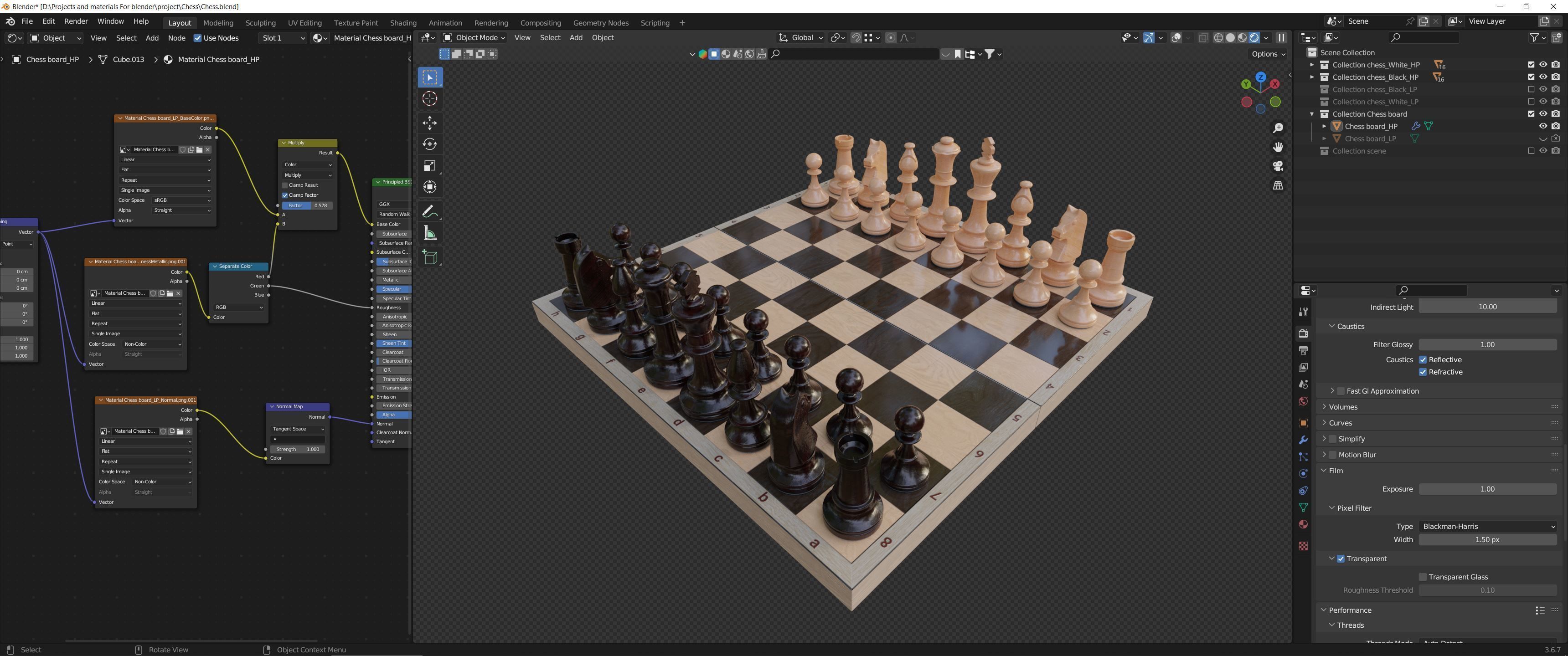 Chess board and figures Low-poly 3D model_2