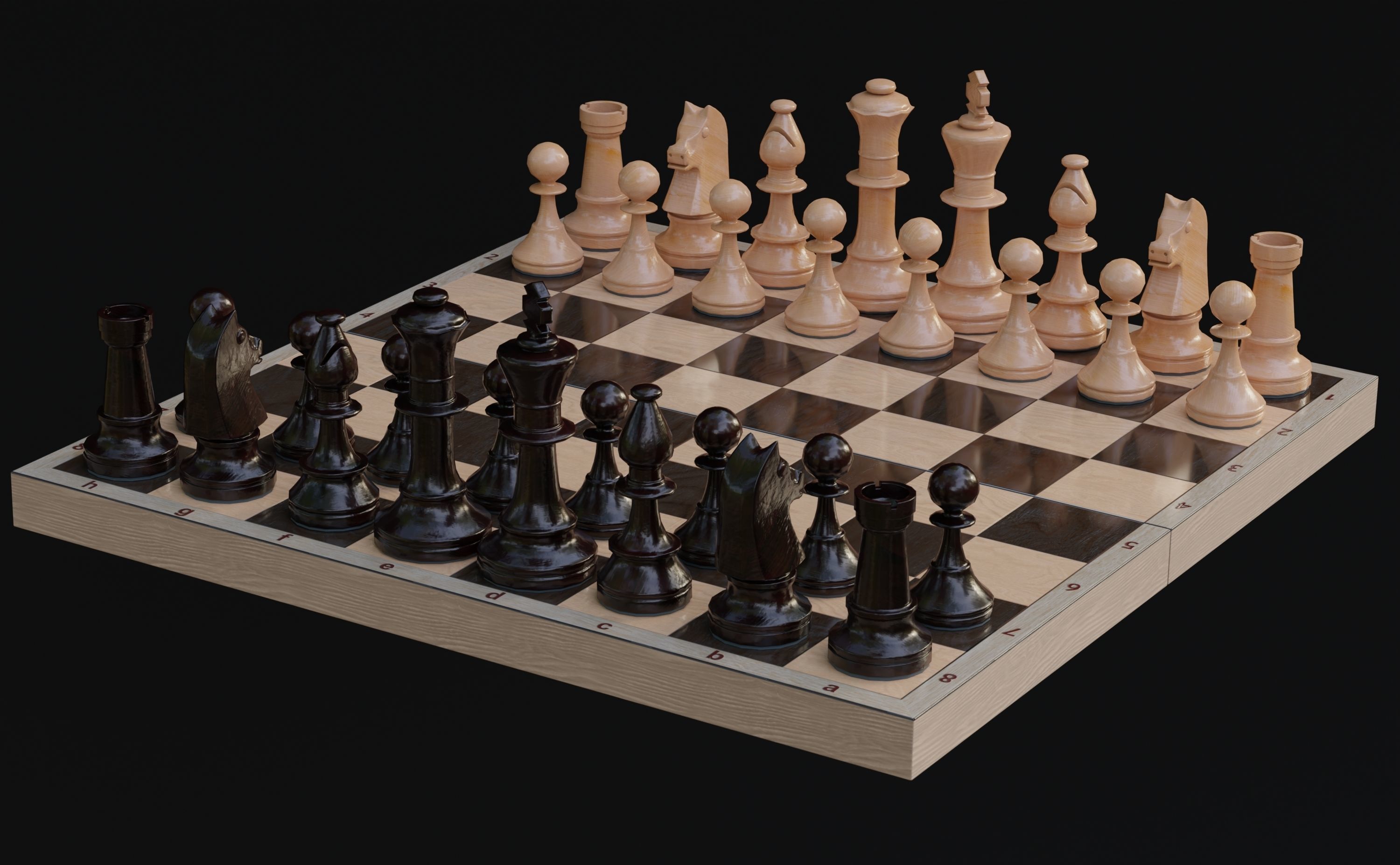 Chess board and figures Low-poly 3D model_4