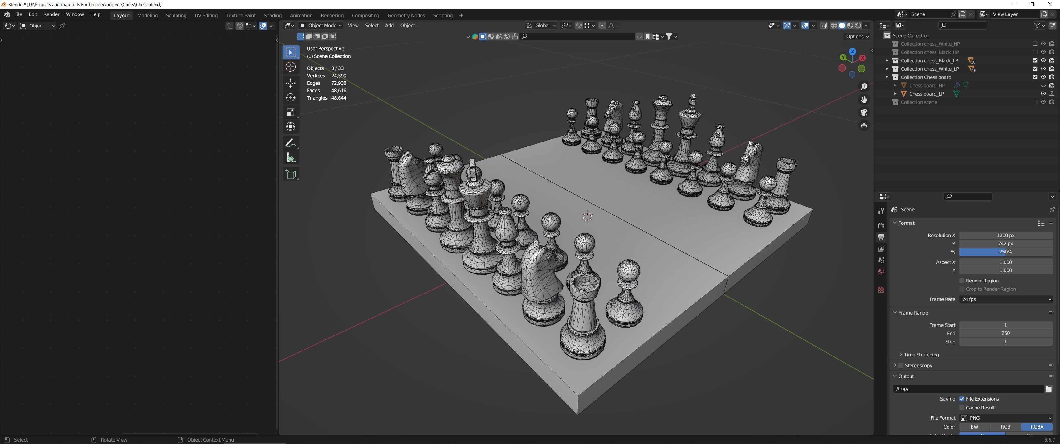 Chess board and figures Low-poly 3D model_6