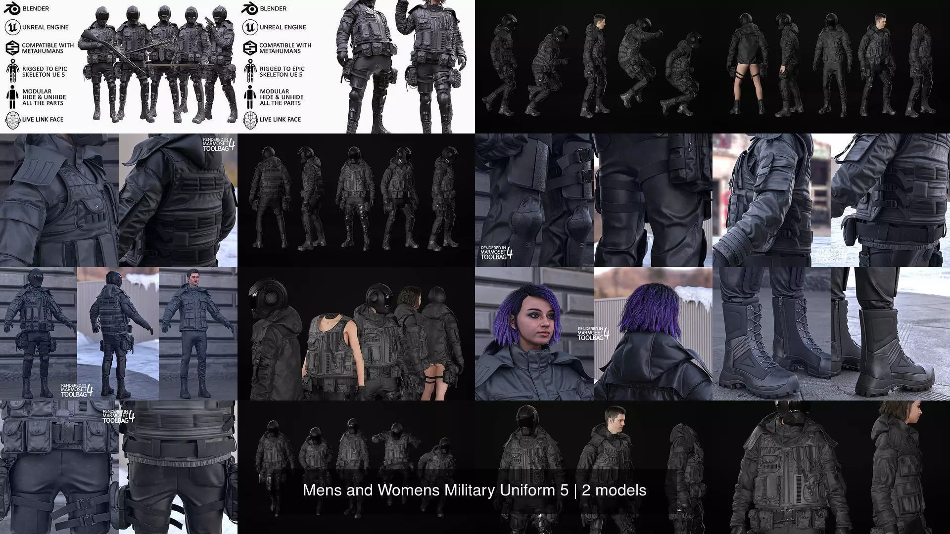 Mens and Womens Military Uniform 5 3D Model Collection_5