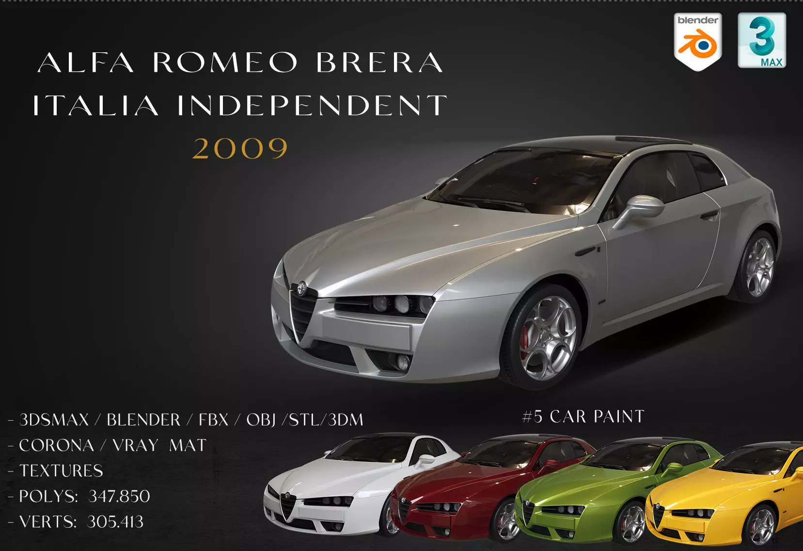 Alfa Romeo Brera Italia Independent 2009 Low-poly 3D model_0