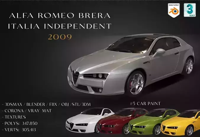 Alfa Romeo Brera Italia Independent 2009 Low-poly 3D model