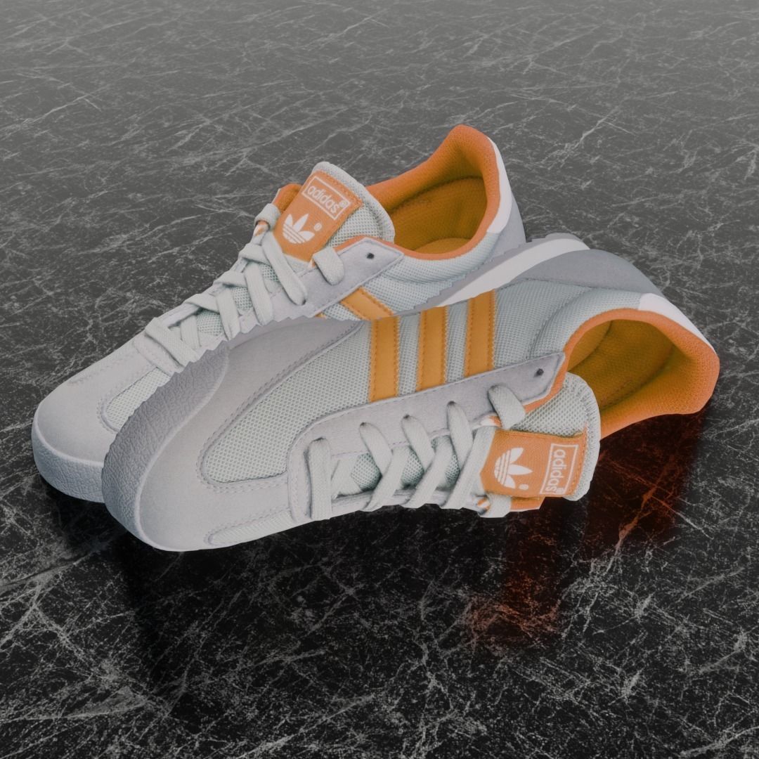 ADIDAS 3D SHOES - WHIE - ORANGE Low-poly 3D model_1