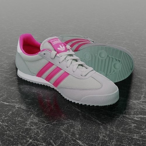 ADIDAS 3D SHOES - WHITE - PINK - DRAGON Low-poly 3D model
