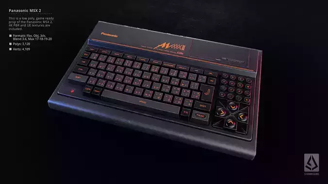 Panasonic MSX 2 Retro Computer Keyboard Console Low-poly 3D model