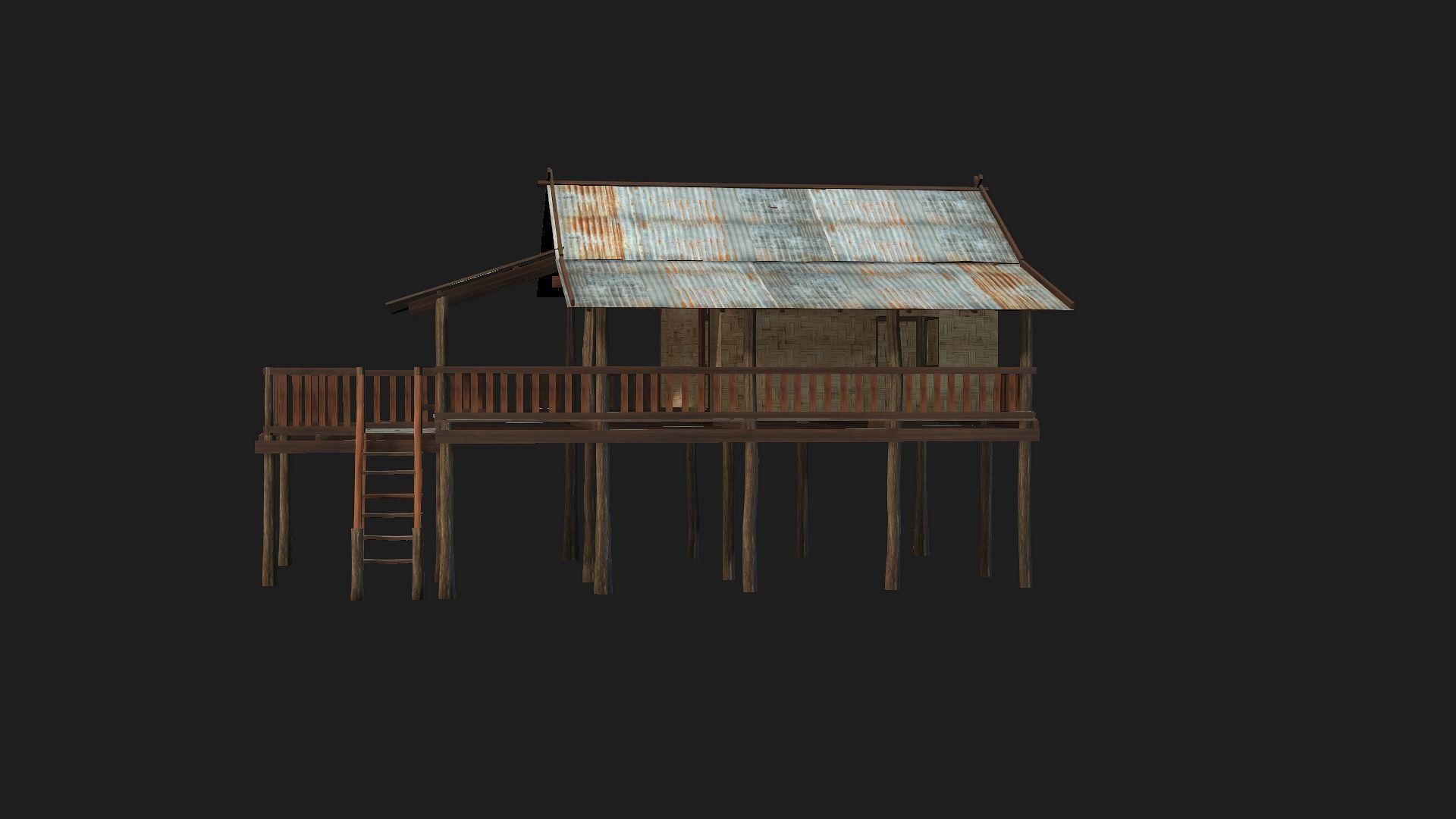 Hmong Old house two floors  3D model_2