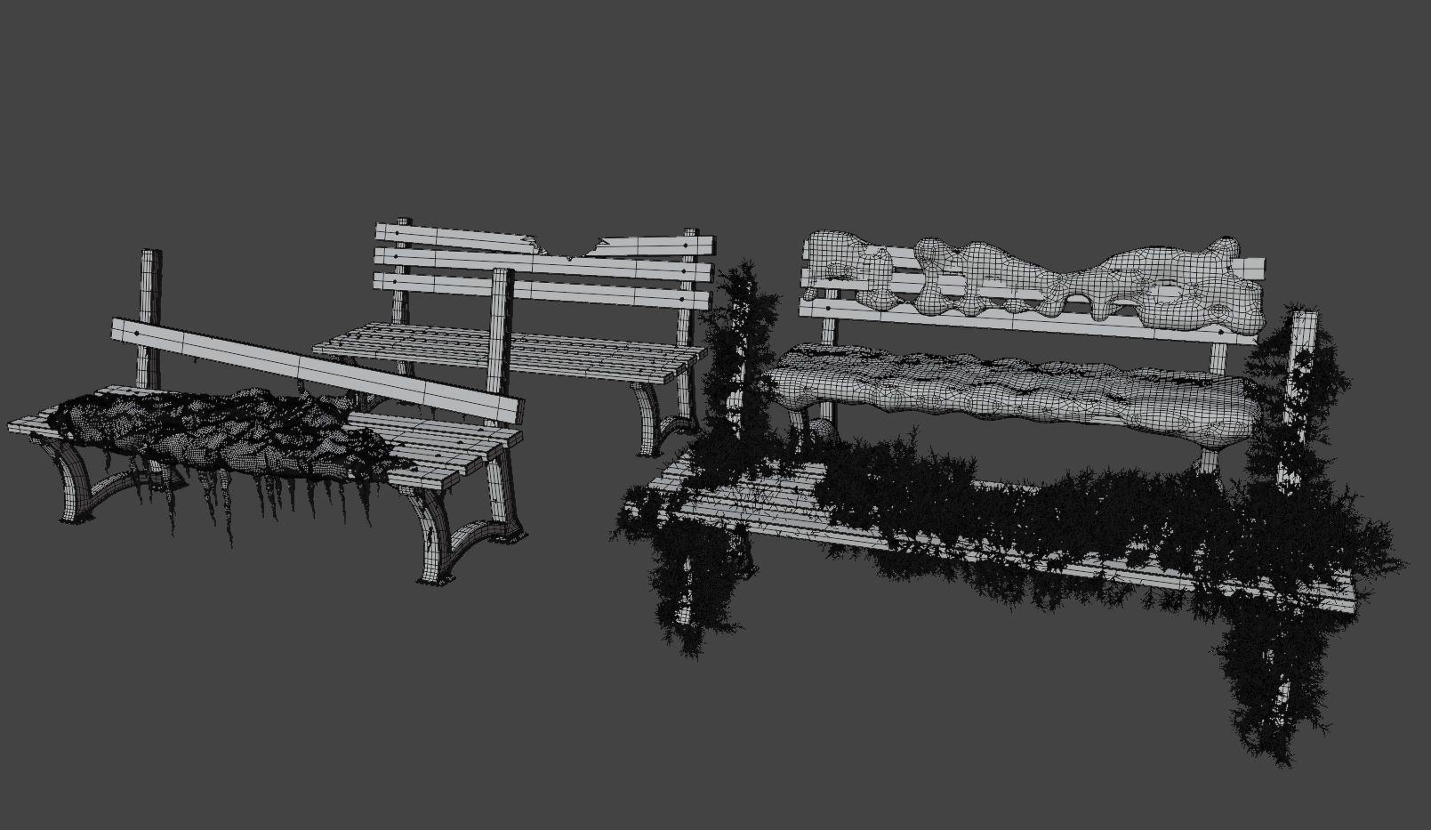 Abandoned Bench Pack Low-poly 3D model_4