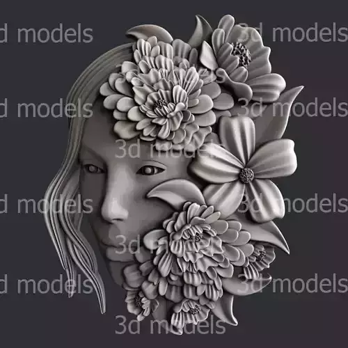 3d STL models for CNC or 3d printer woman flower decor P462