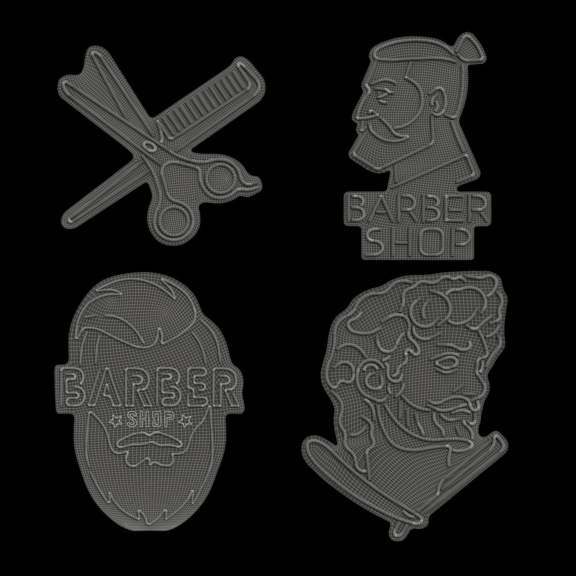 Neon sign Barber shop Low-poly 3D model_1