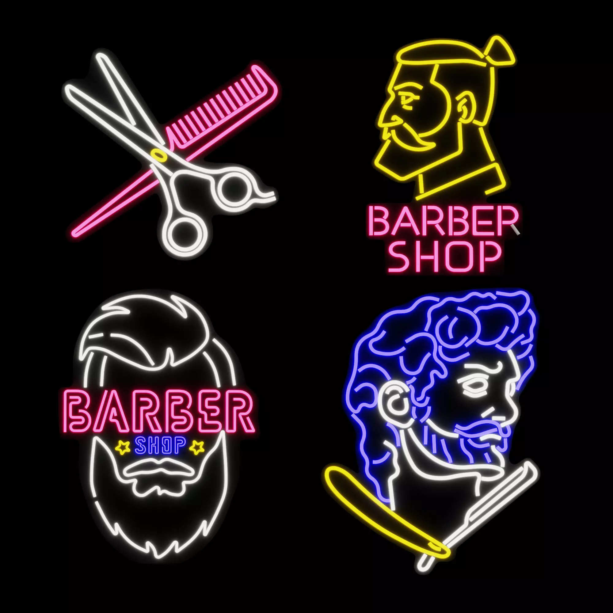 Neon sign Barber shop Low-poly 3D model_0