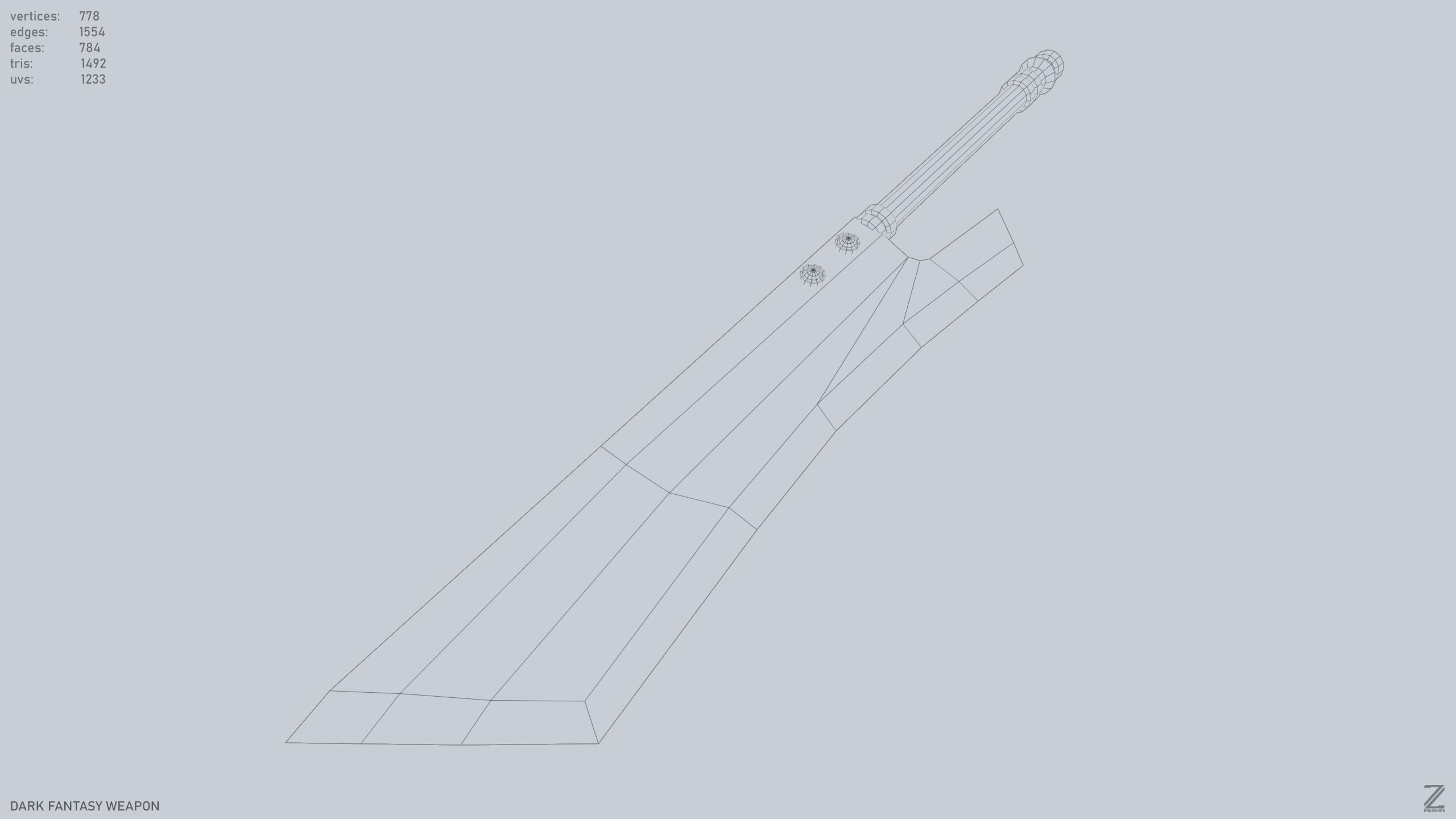 Dark fantasy weapon Low-poly 3D model_11