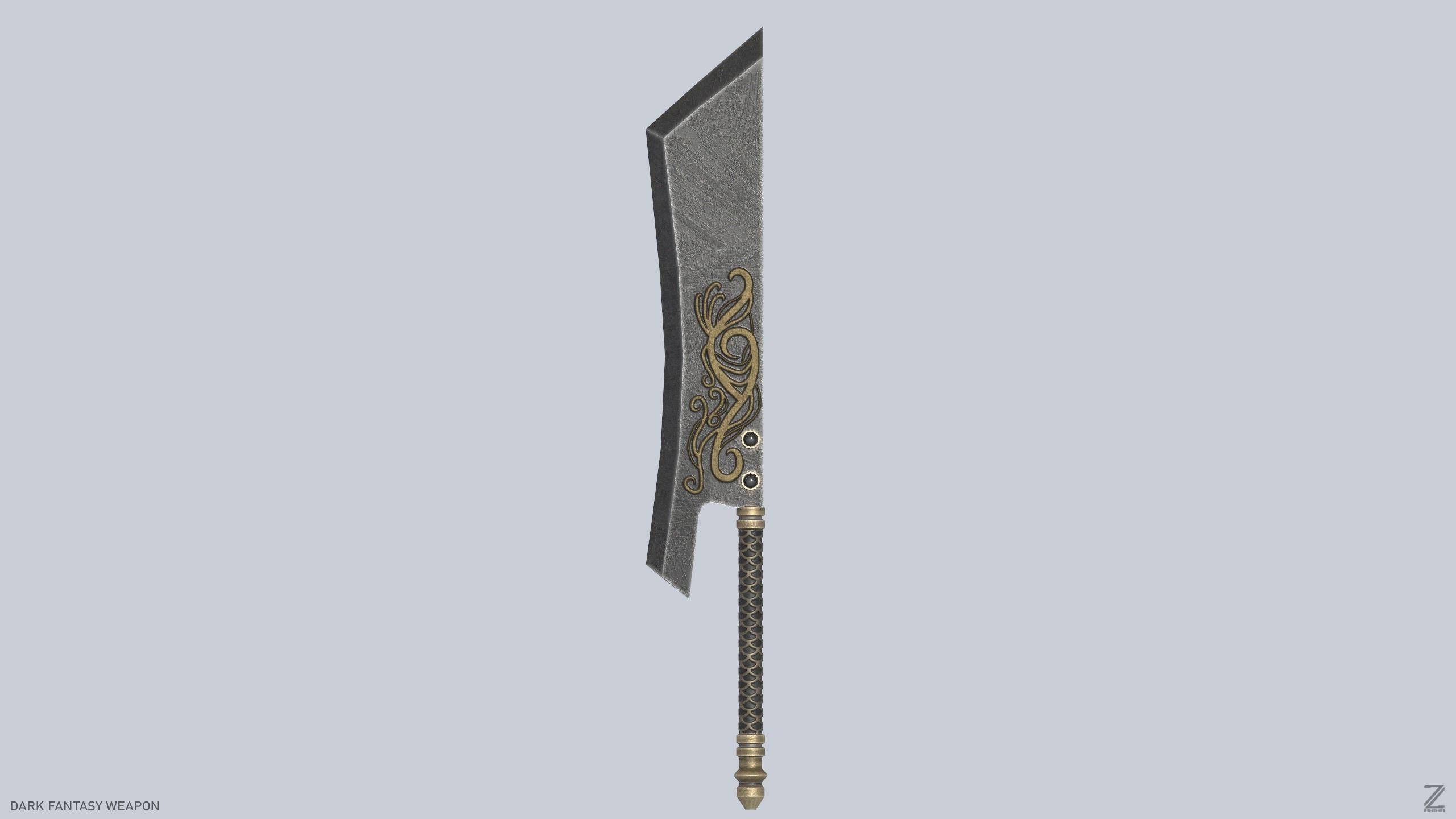 Dark fantasy weapon Low-poly 3D model_1