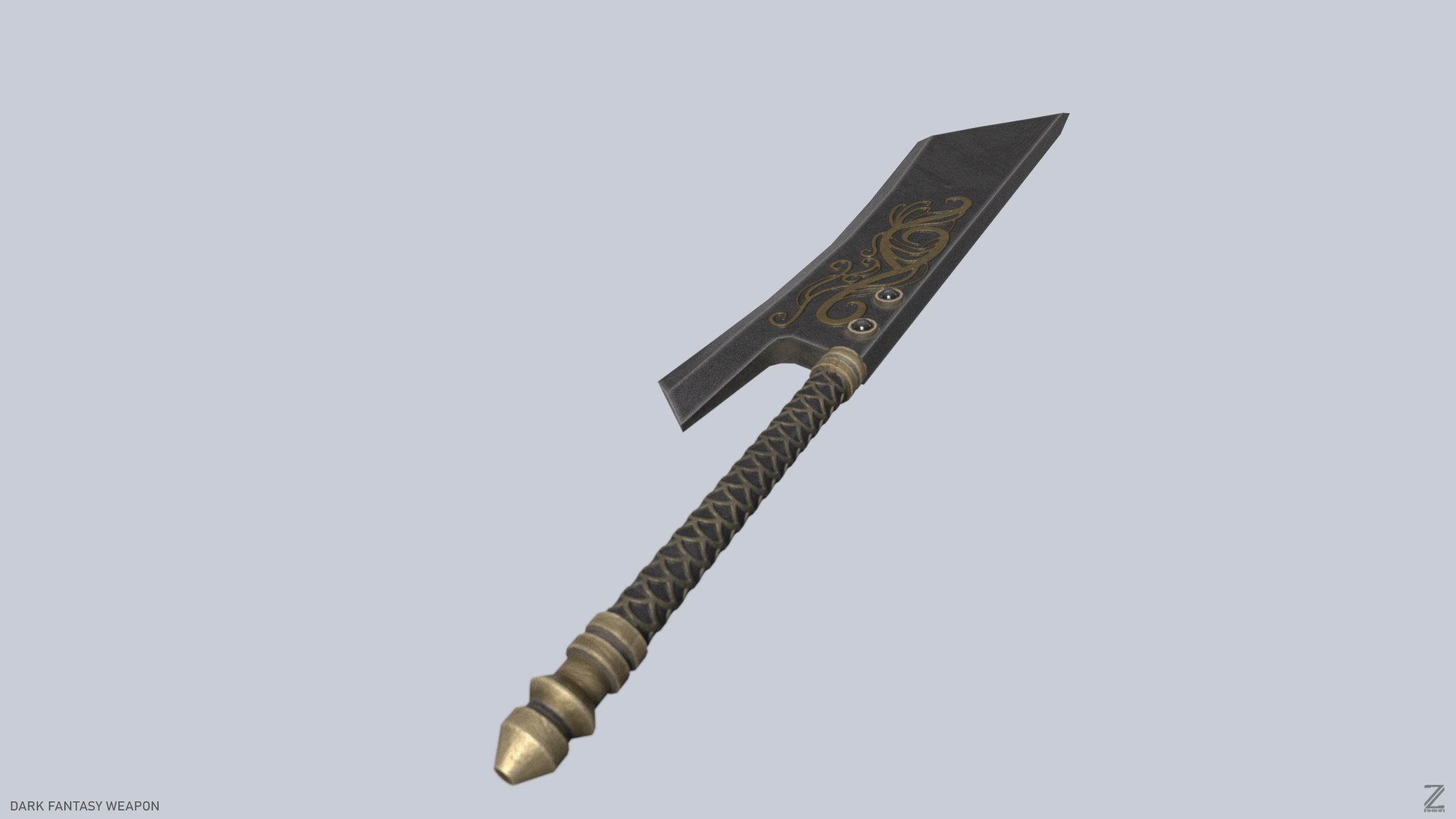 Dark fantasy weapon Low-poly 3D model_5