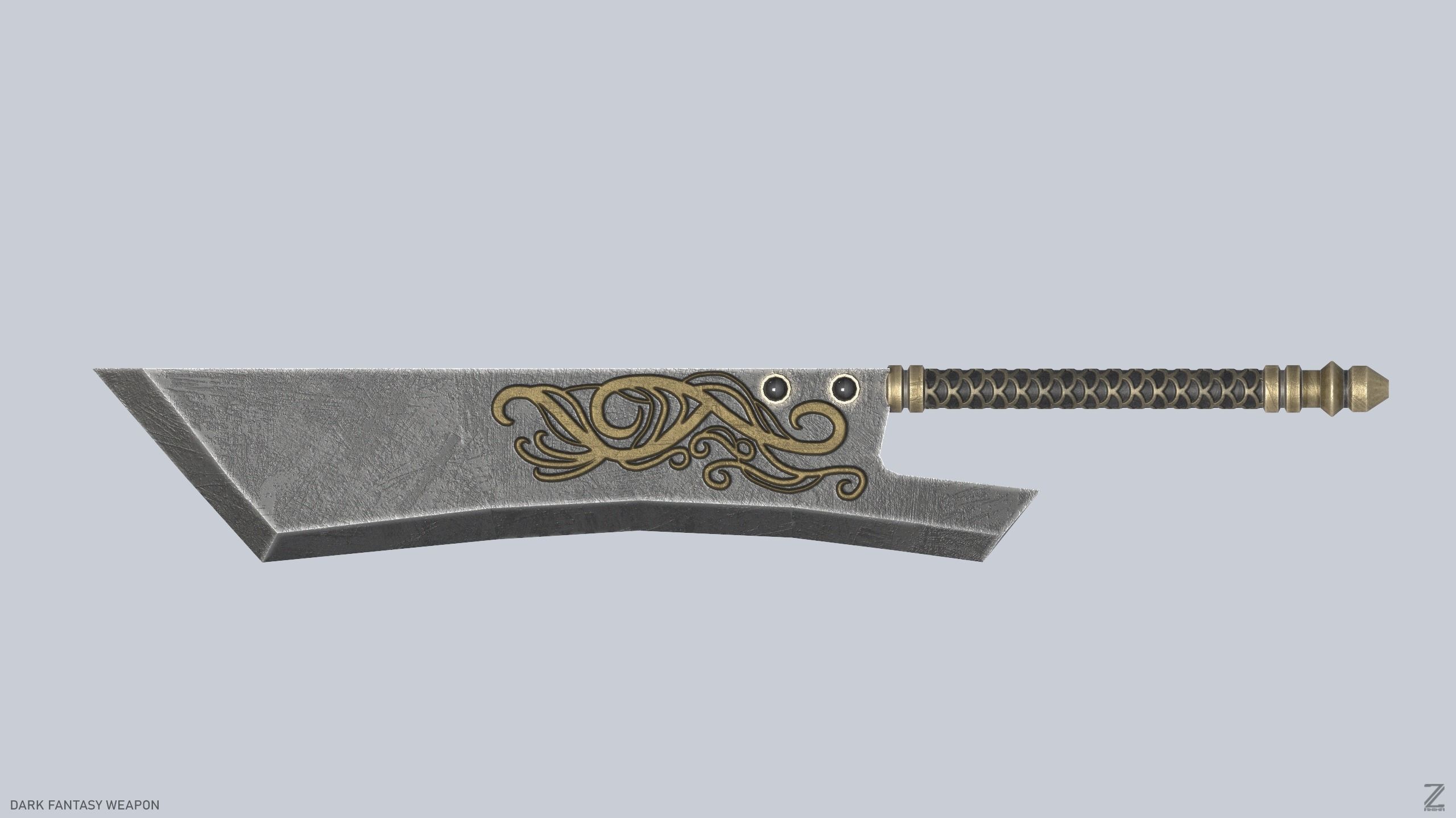 Dark fantasy weapon Low-poly 3D model_3