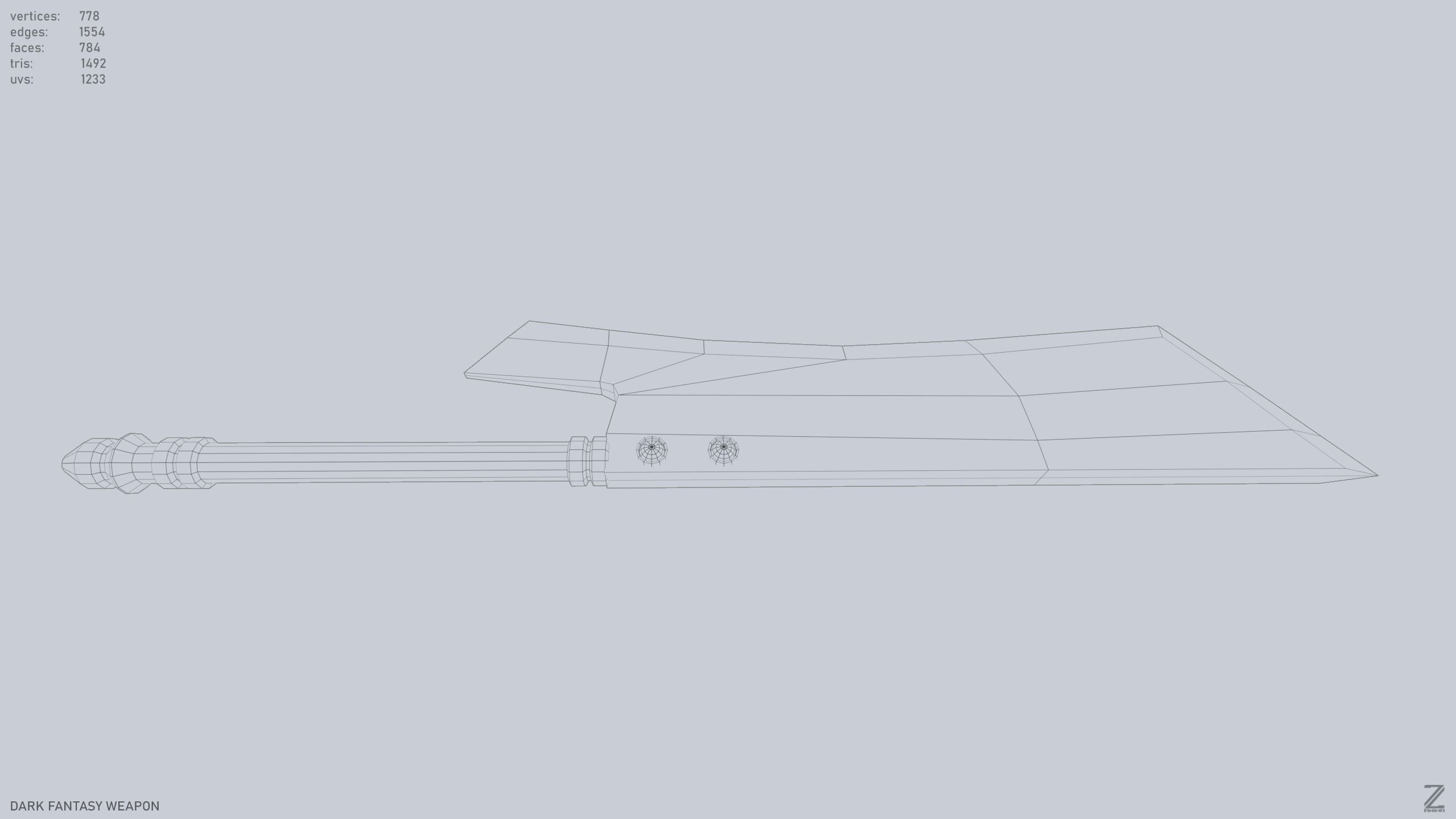 Dark fantasy weapon Low-poly 3D model_12