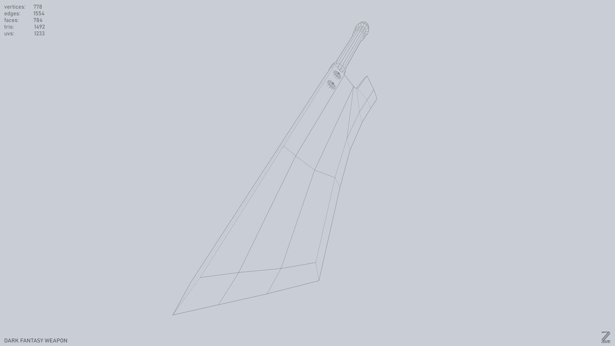 Dark fantasy weapon Low-poly 3D model_14