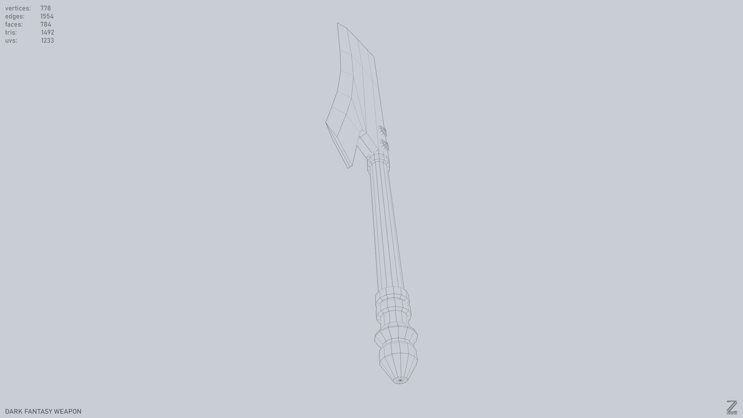 Dark fantasy weapon Low-poly 3D model_13