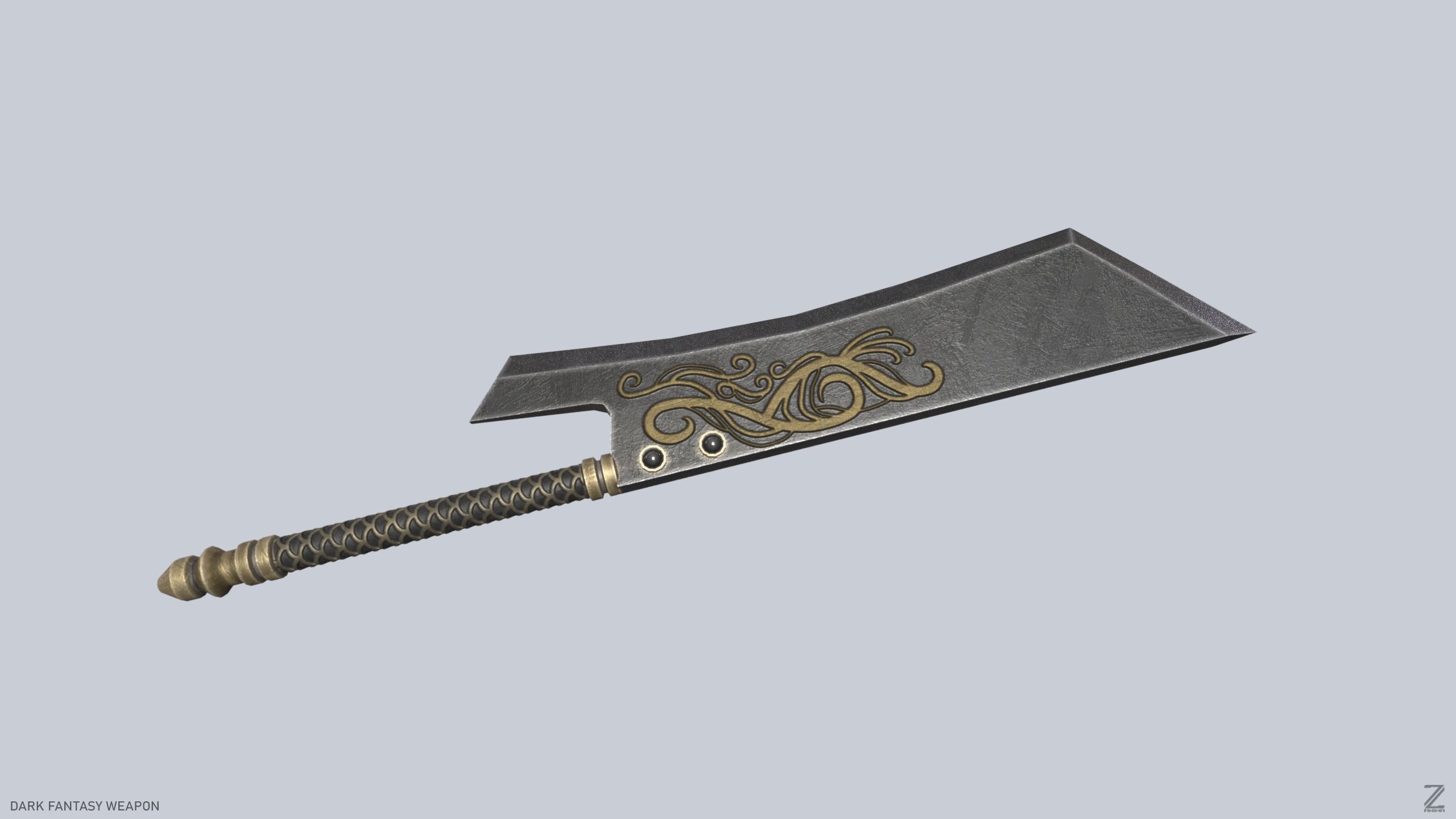 Dark fantasy weapon Low-poly 3D model_6
