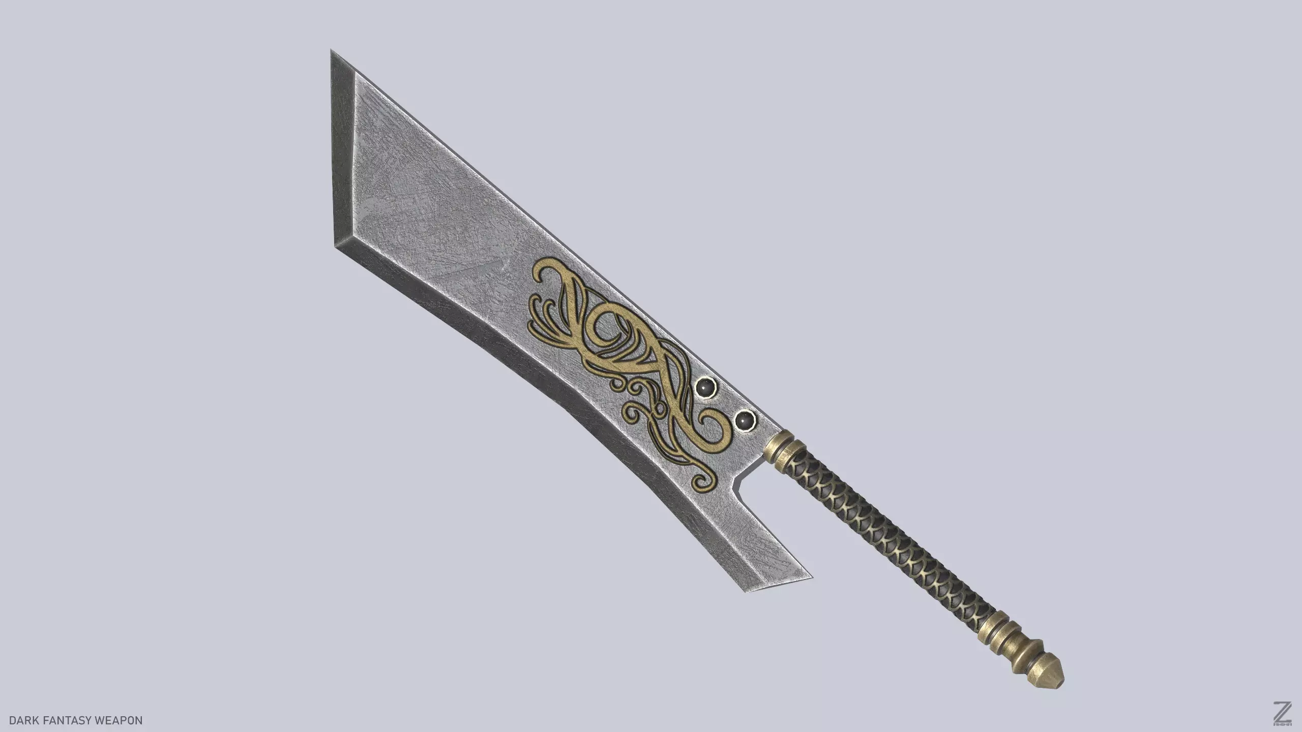 Dark fantasy weapon Low-poly 3D model_0