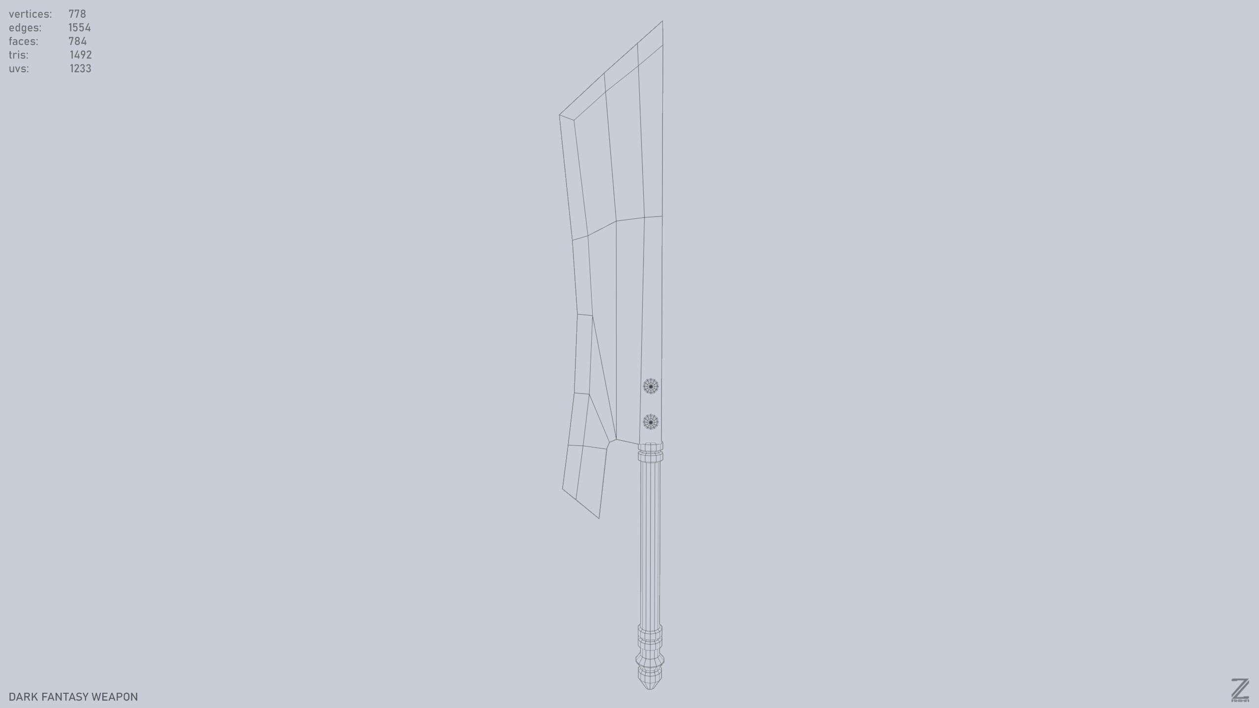 Dark fantasy weapon Low-poly 3D model_8