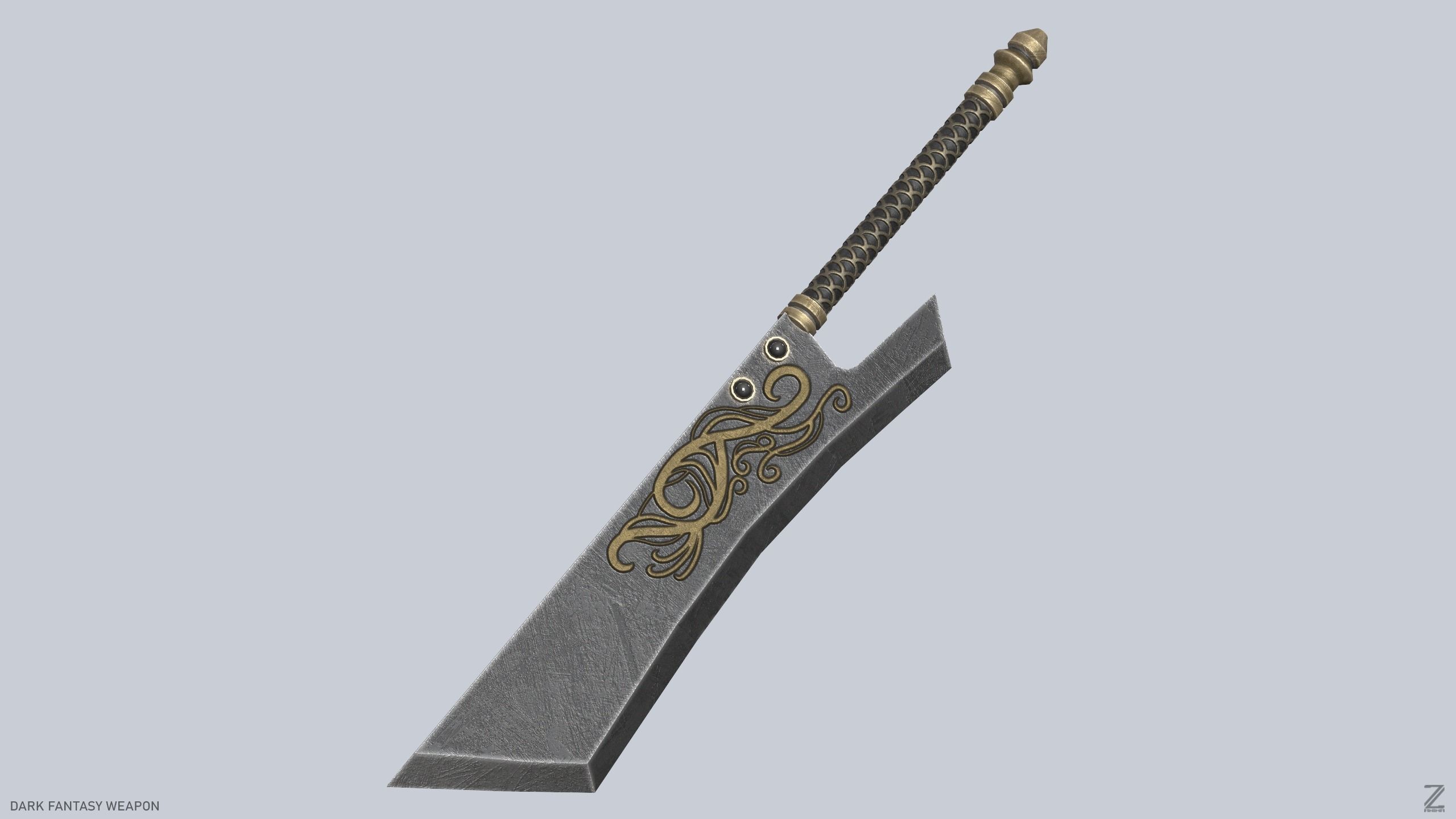 Dark fantasy weapon Low-poly 3D model_4
