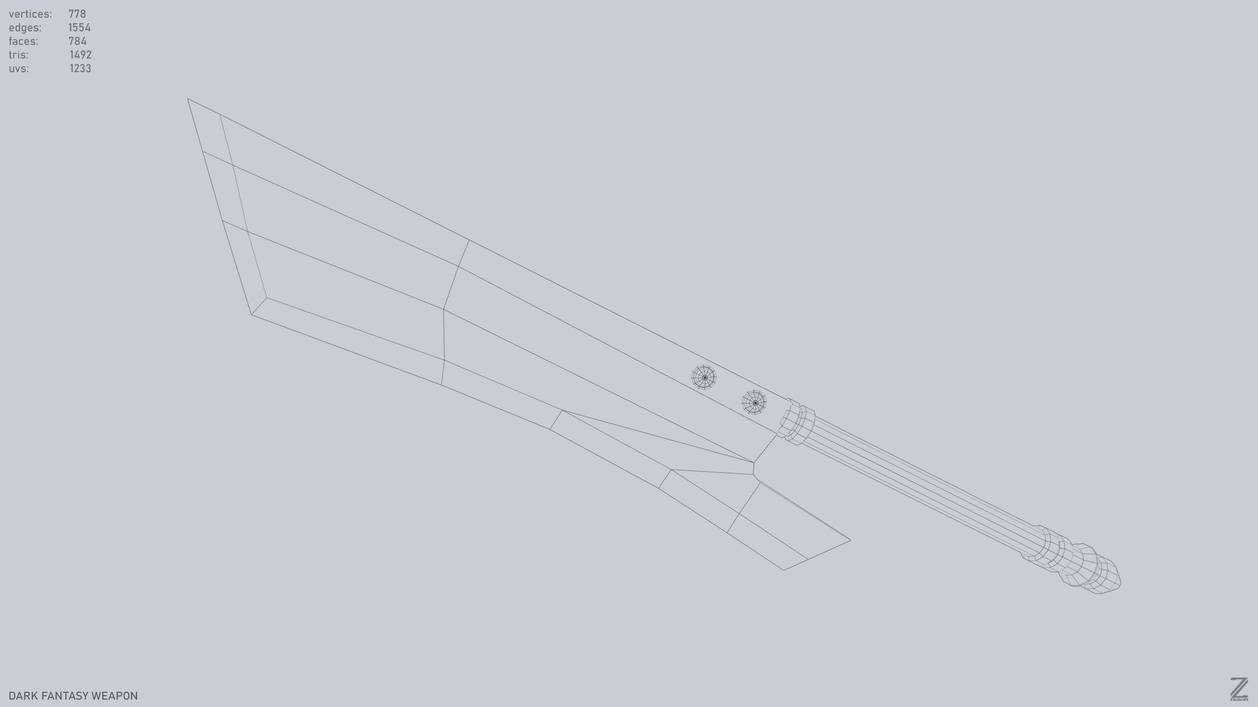 Dark fantasy weapon Low-poly 3D model_9