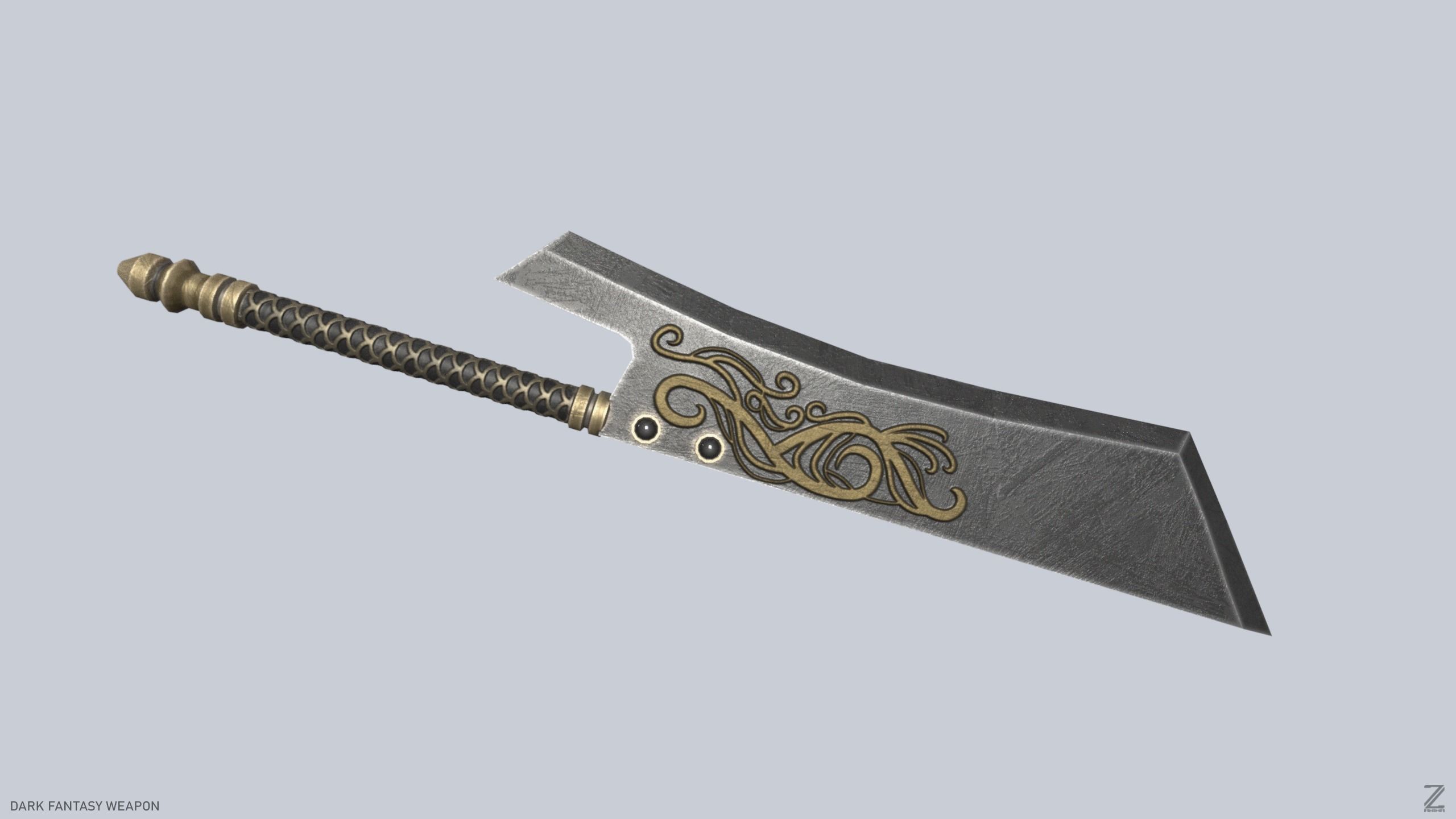 Dark fantasy weapon Low-poly 3D model_7