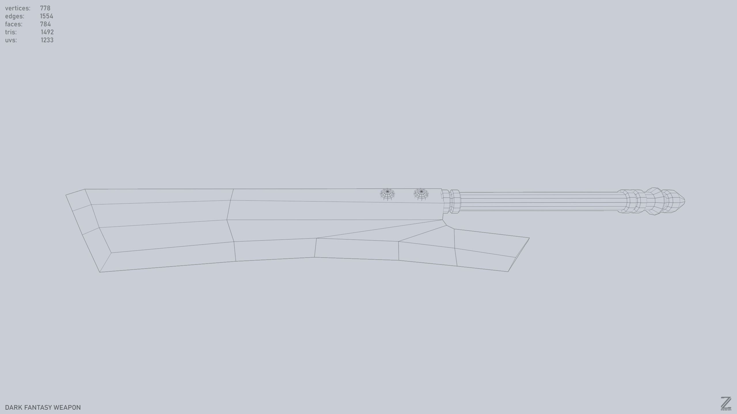 Dark fantasy weapon Low-poly 3D model_10