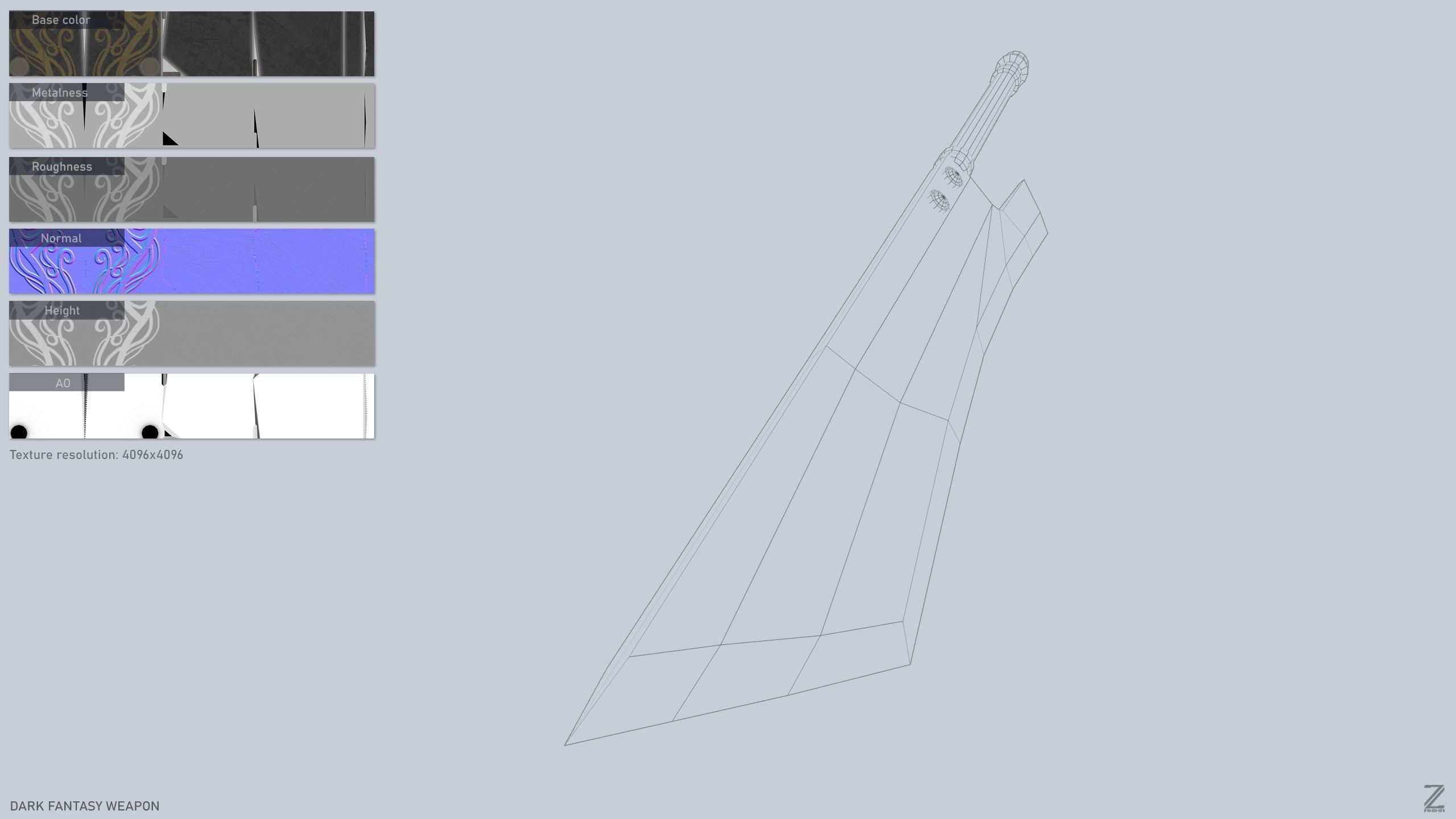 Dark fantasy weapon Low-poly 3D model_2