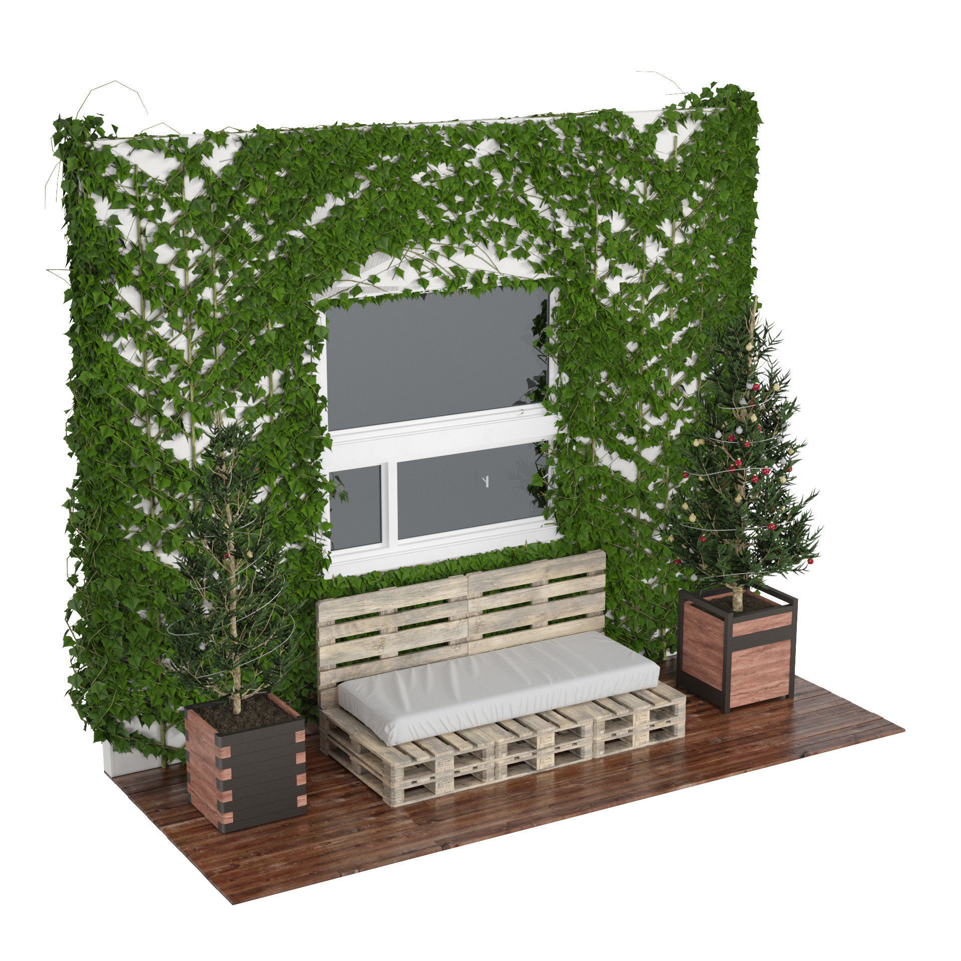 Balcony with ivy covered wall 3d model Low-poly 3D model_4
