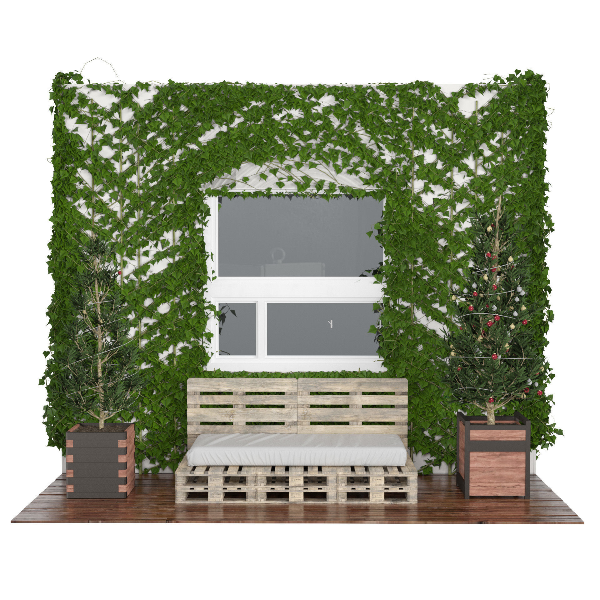 Balcony with ivy covered wall 3d model Low-poly 3D model_6
