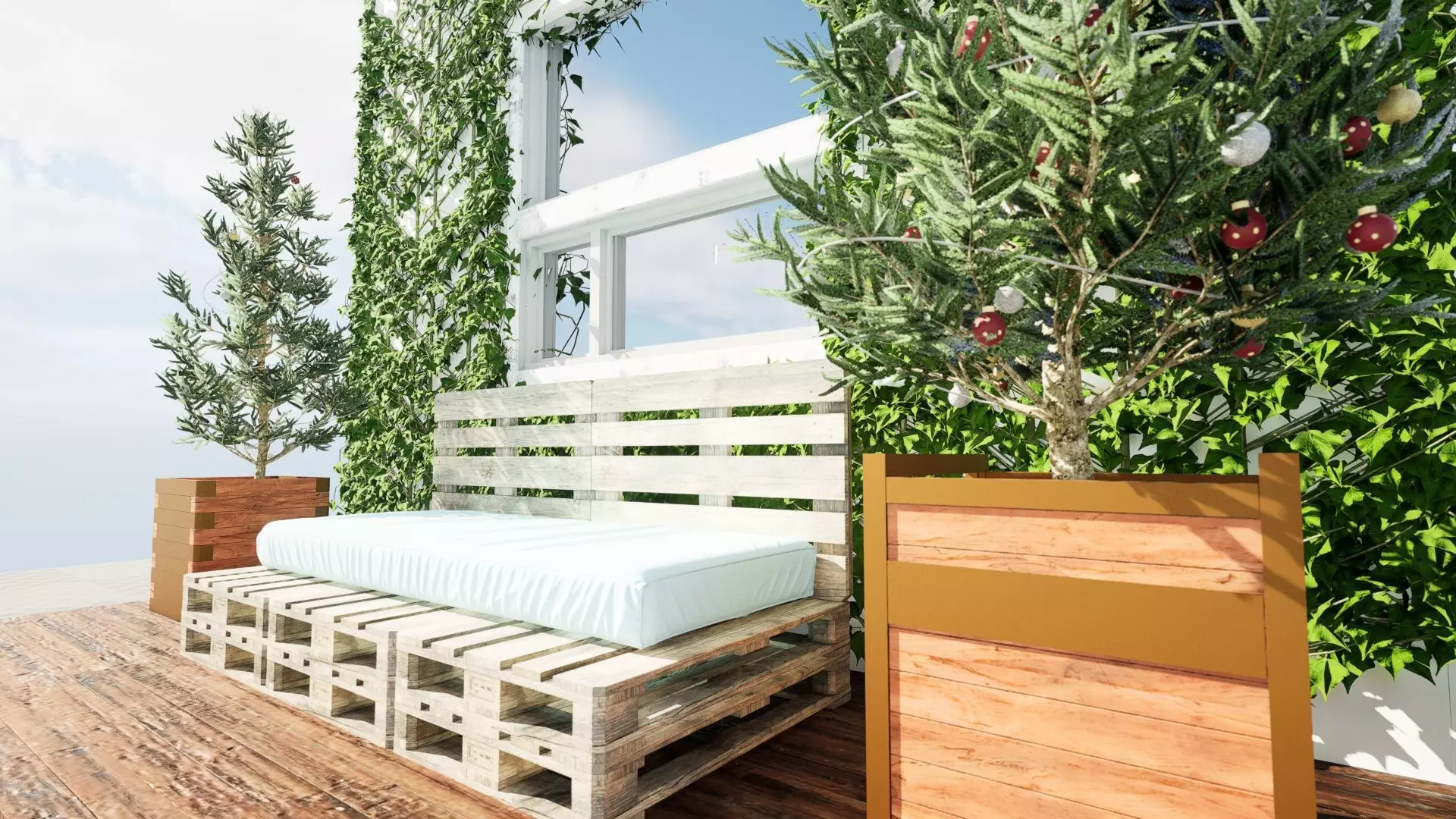 Balcony with ivy covered wall 3d model Low-poly 3D model_0