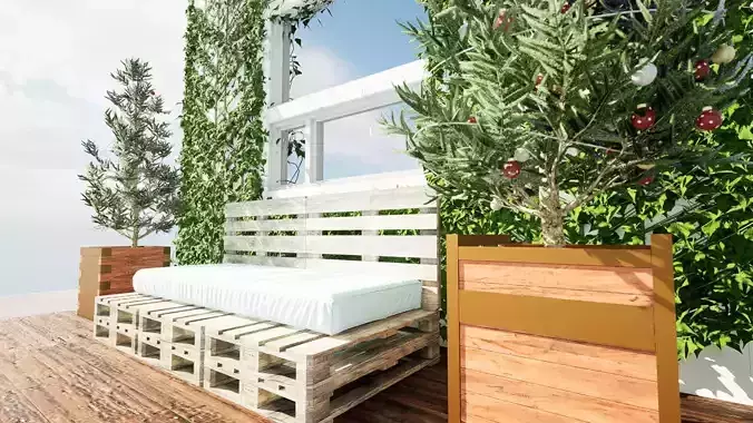 Balcony with ivy covered wall 3d model Low-poly 3D model
