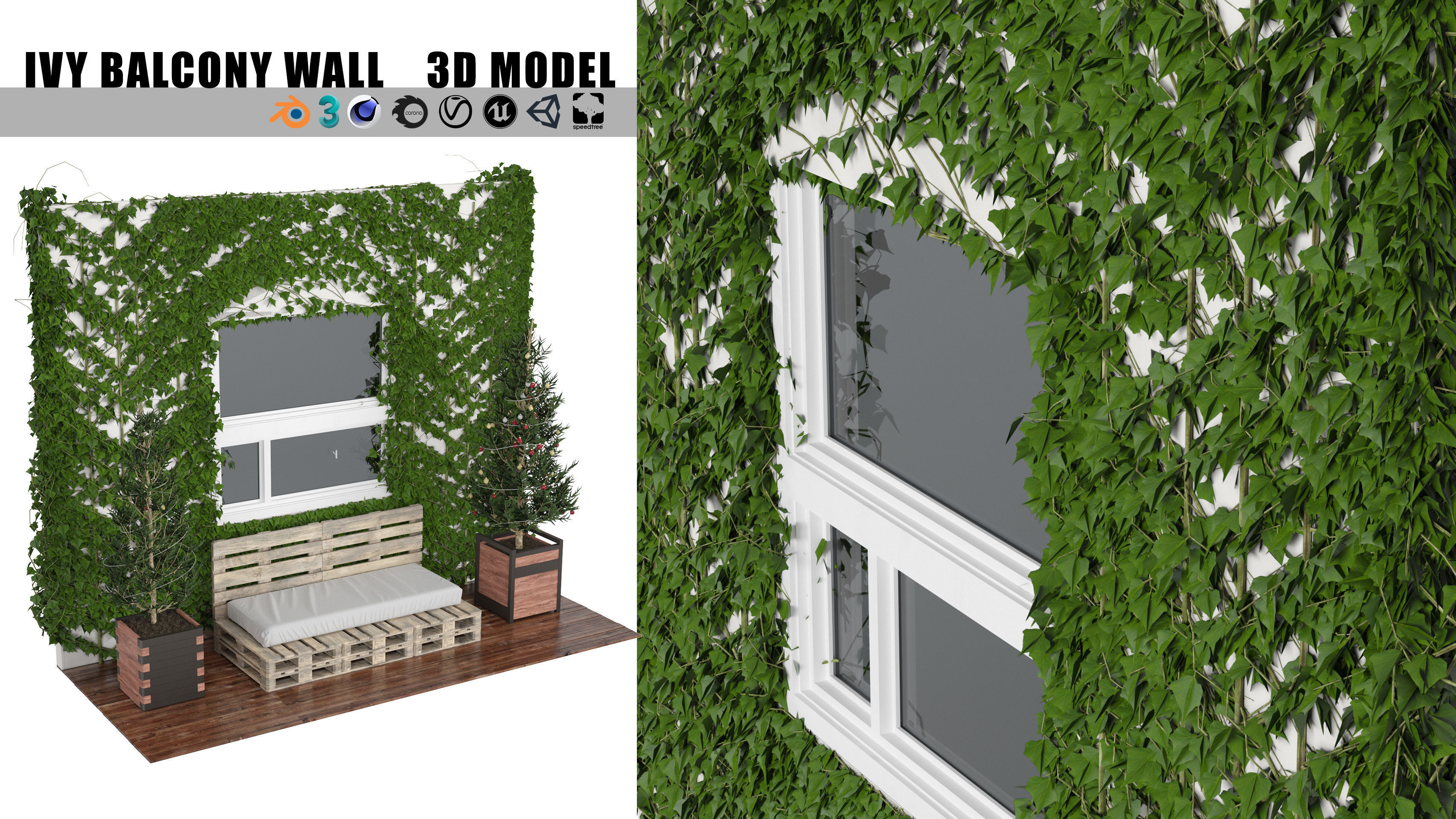 Balcony with ivy covered wall 3d model Low-poly 3D model_5