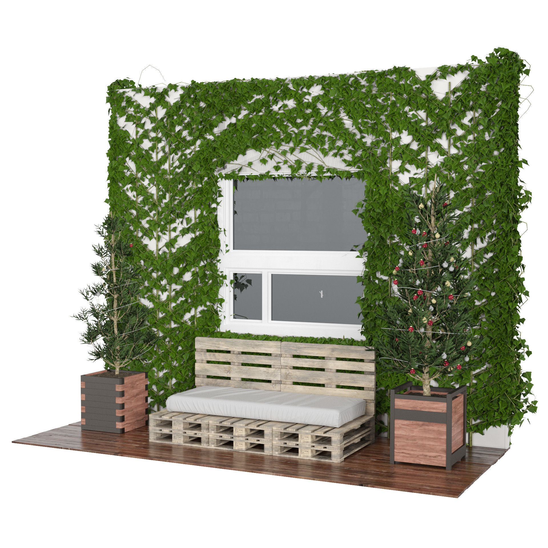 Balcony with ivy covered wall 3d model Low-poly 3D model_3