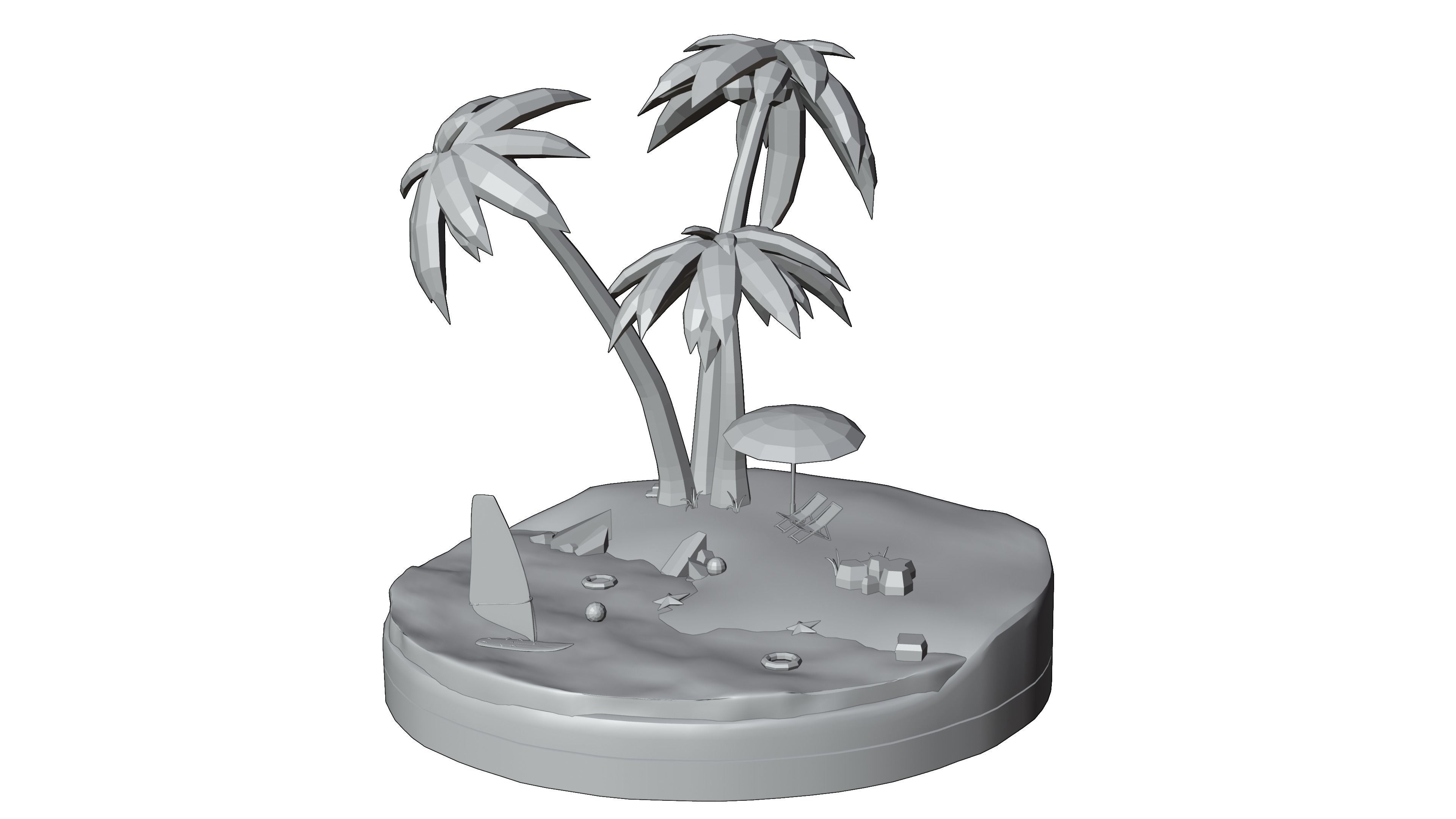 Low poly beach HT1 Low-poly 3D model_6