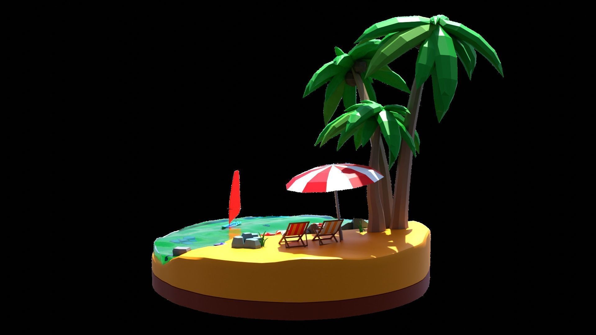 Low poly beach HT1 Low-poly 3D model_5