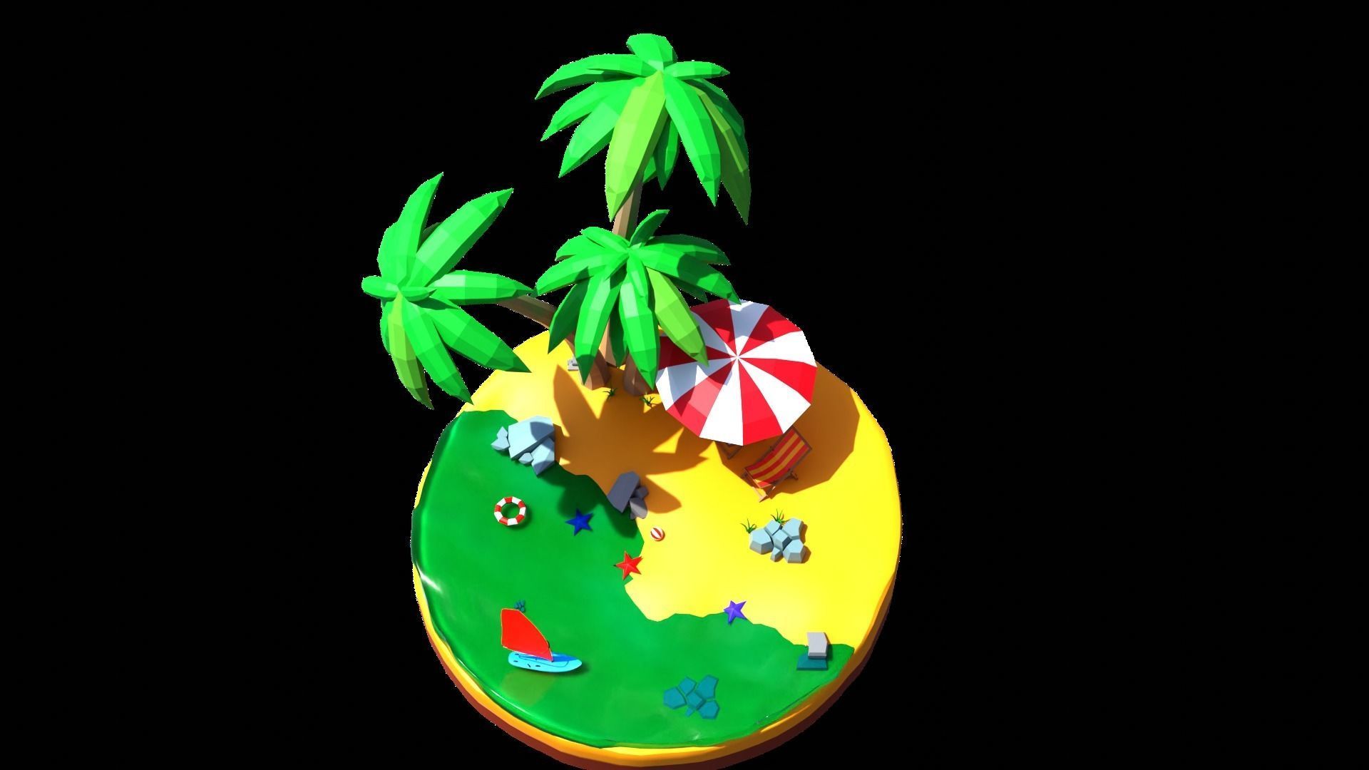 Low poly beach HT1 Low-poly 3D model_4