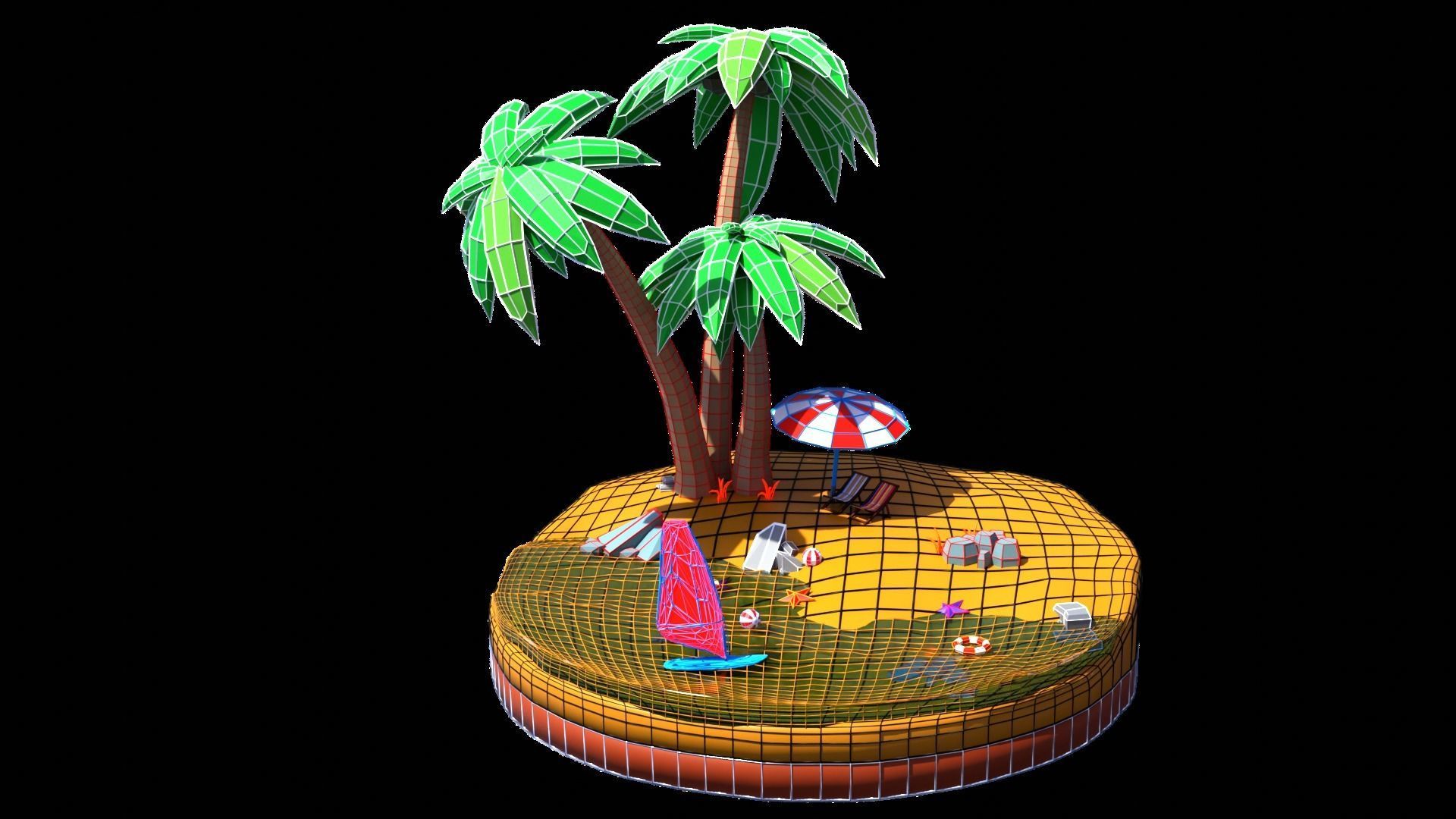Low poly beach HT1 Low-poly 3D model_7