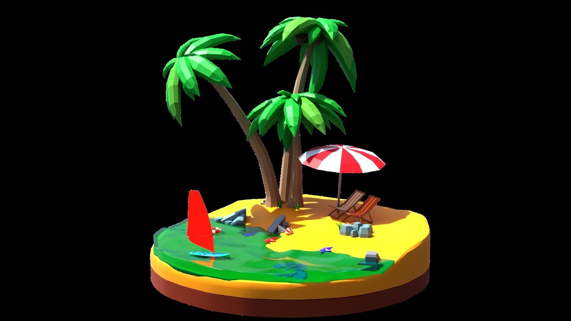 Low poly beach HT1 Low-poly 3D model_1