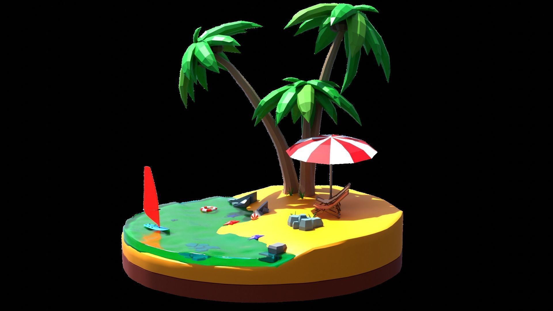 Low poly beach HT1 Low-poly 3D model_3