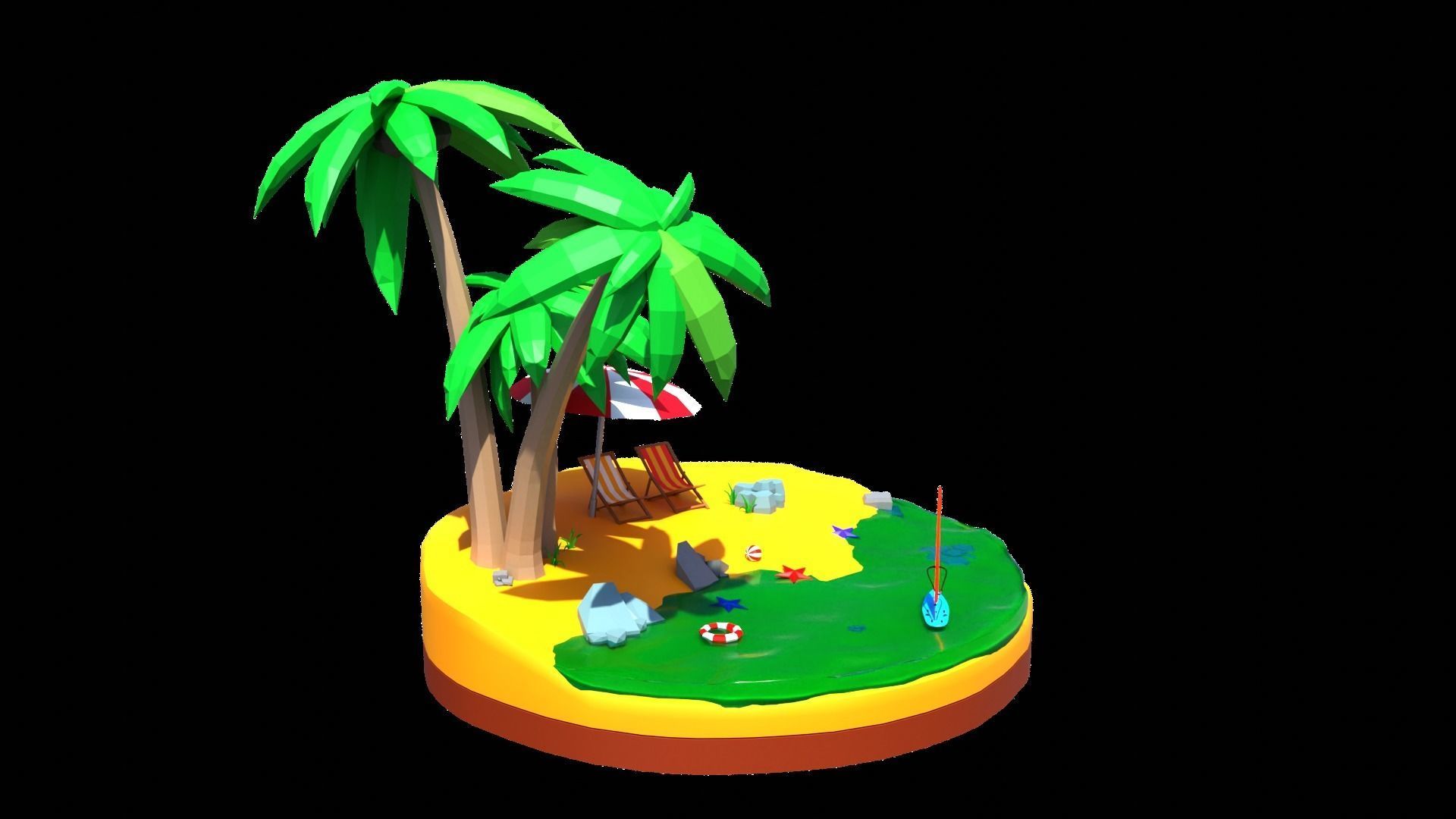 Low poly beach HT1 Low-poly 3D model_2