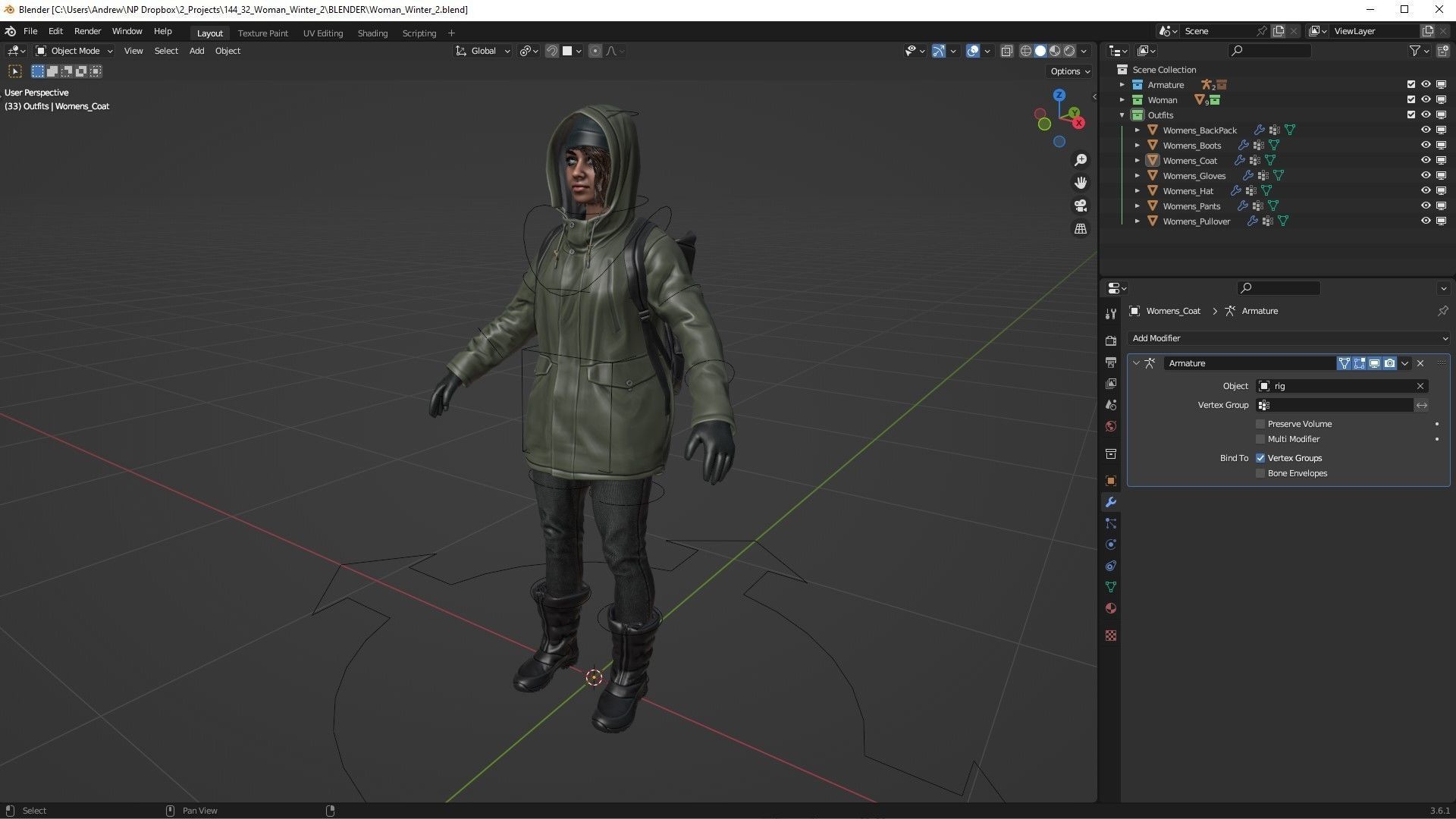 Mens and Womens Winter Outfit 2 3D Model Collection_14