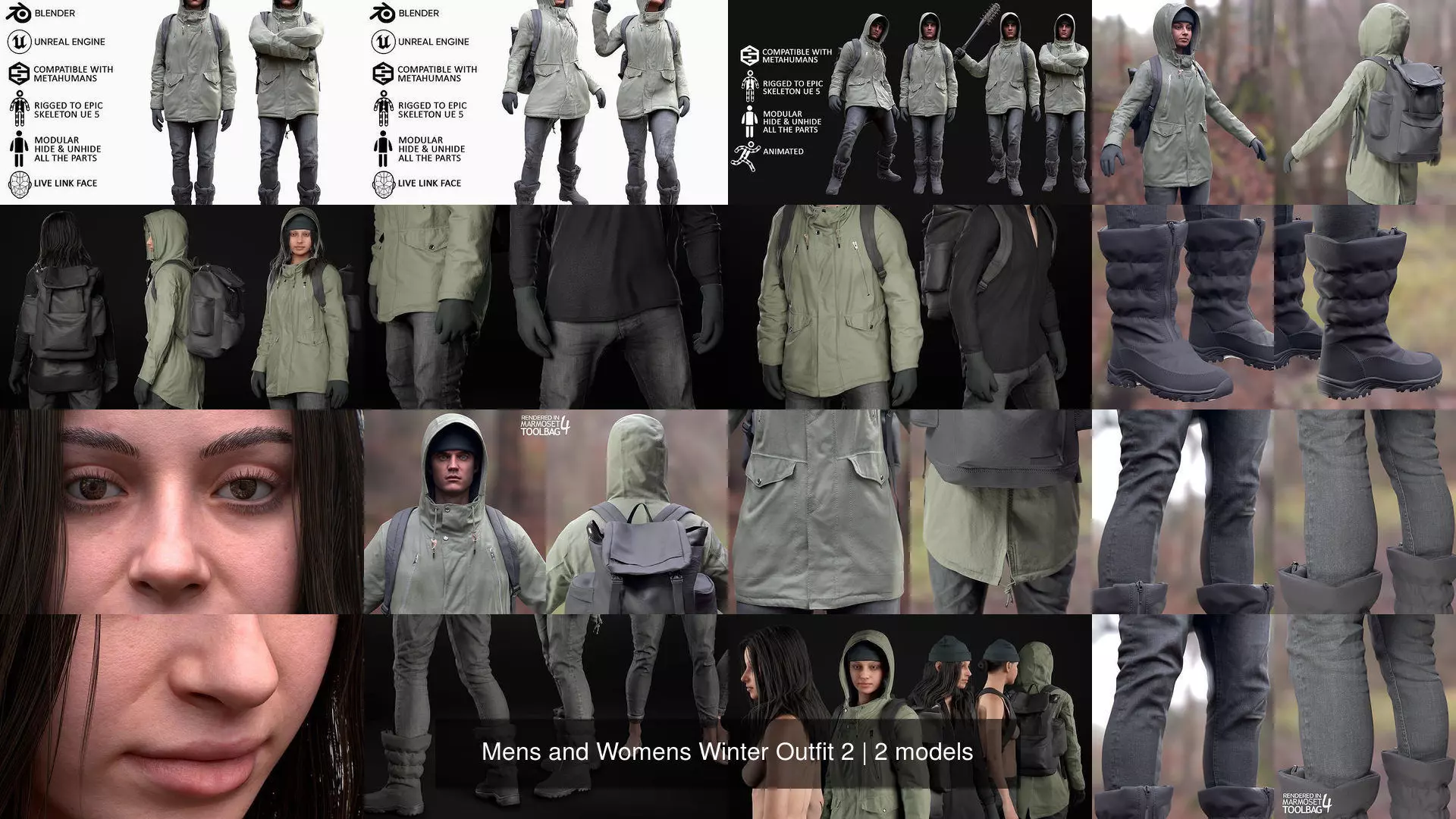 Mens and Womens Winter Outfit 2 3D Model Collection_5