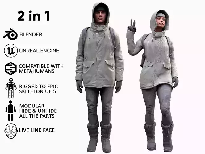 Mens and Womens Winter Outfit 2 3D Model Collection