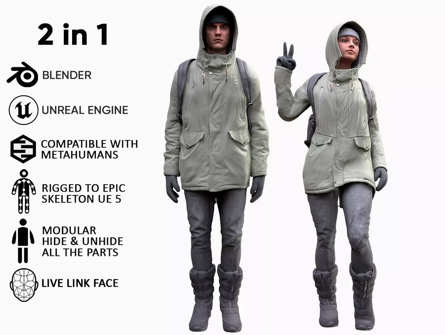 Mens and Womens Winter Outfit 2 3D Model Collection_0