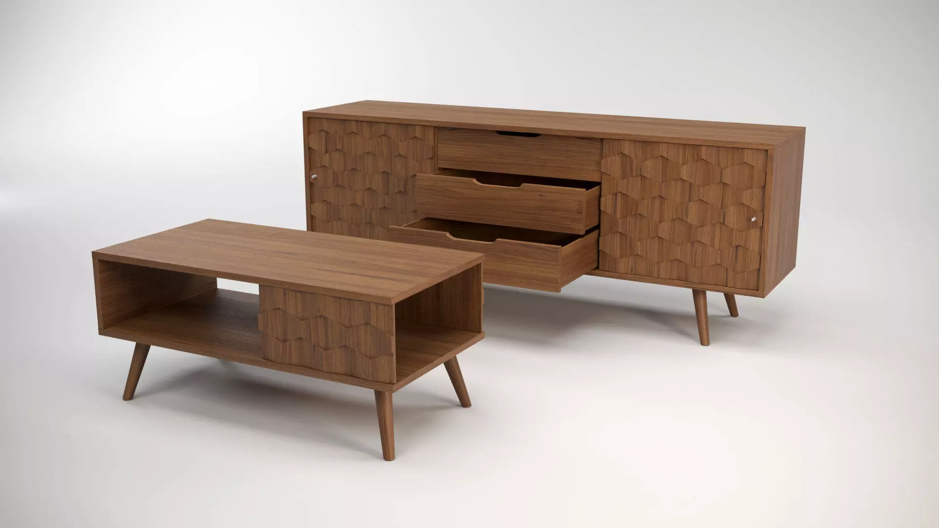 Wooden dresser with coffee table Low-poly 3D model