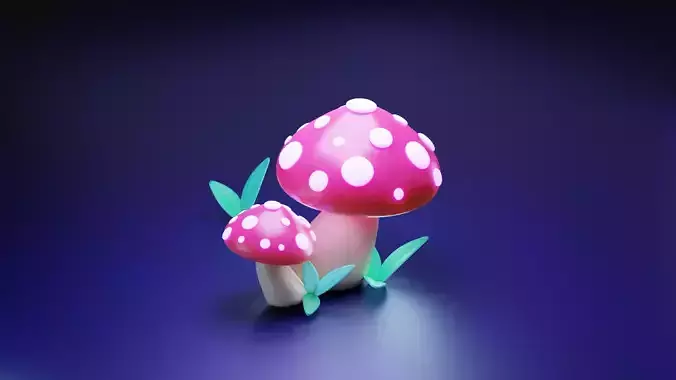3D Cute Mushroom Cartoon Low-poly Model