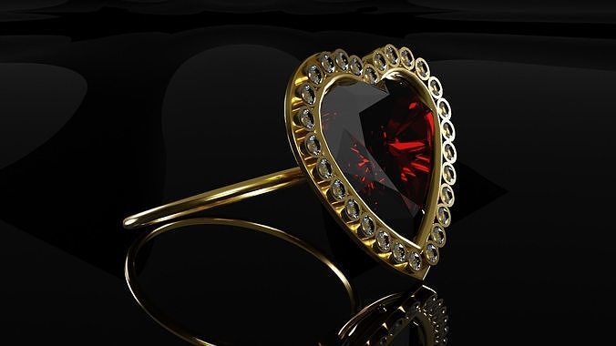 Ring with heart gem 3D model Valentines Day 3D model