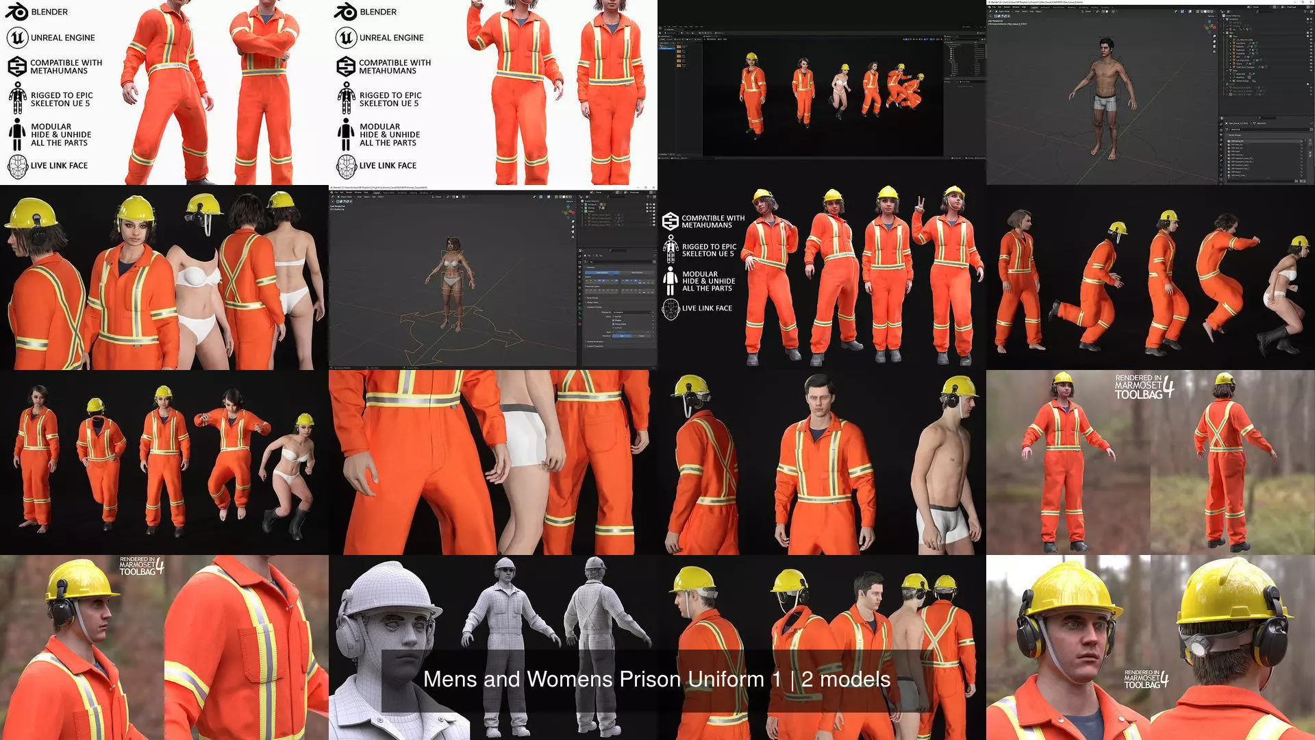 Mens and Womens Prison Uniform 1 3D Model Collection_5